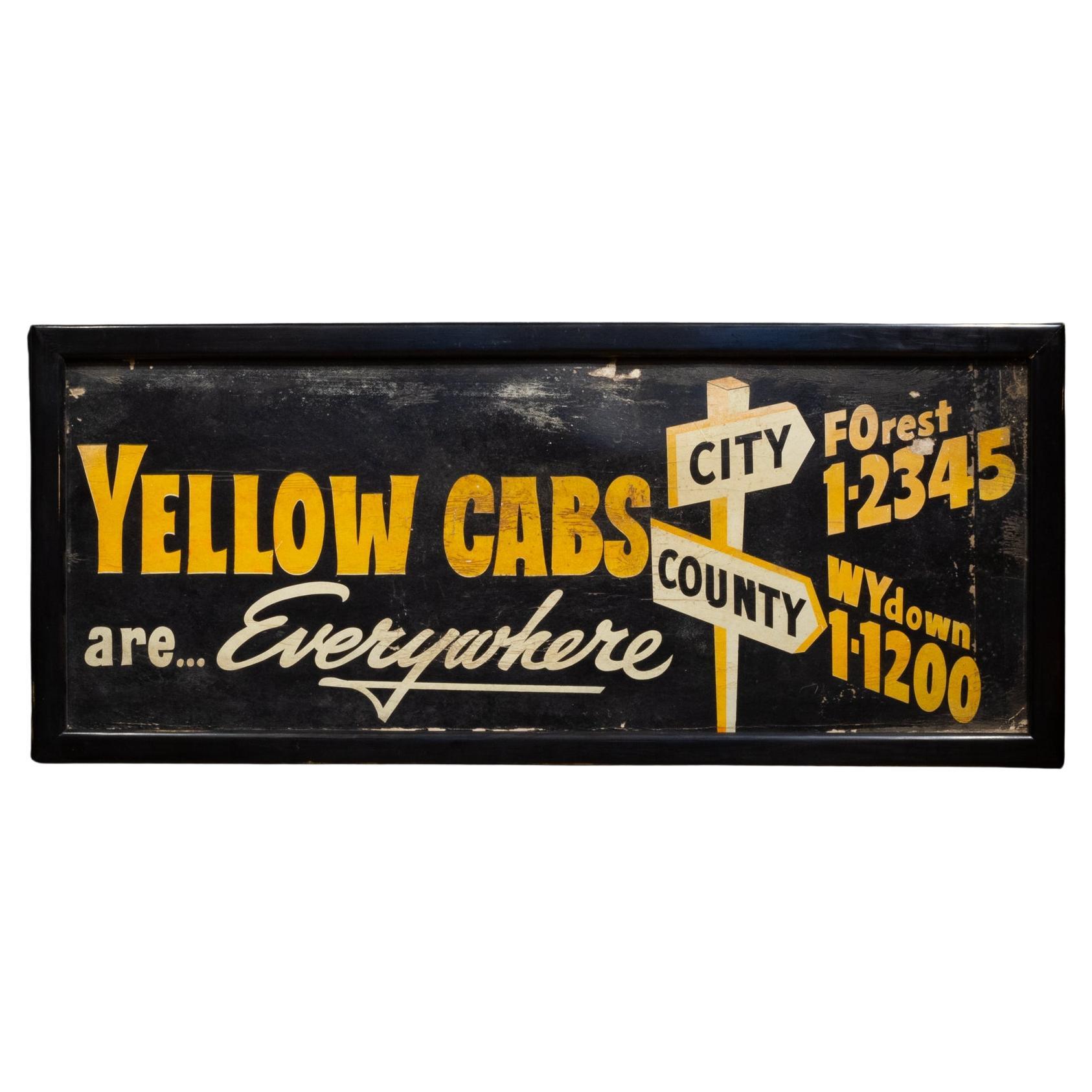 Cartel vintage enmarcado de Yellow Cabs c.1940-1950