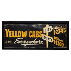 Vintage Framed Yellow Cabs Sign c.1940-1950