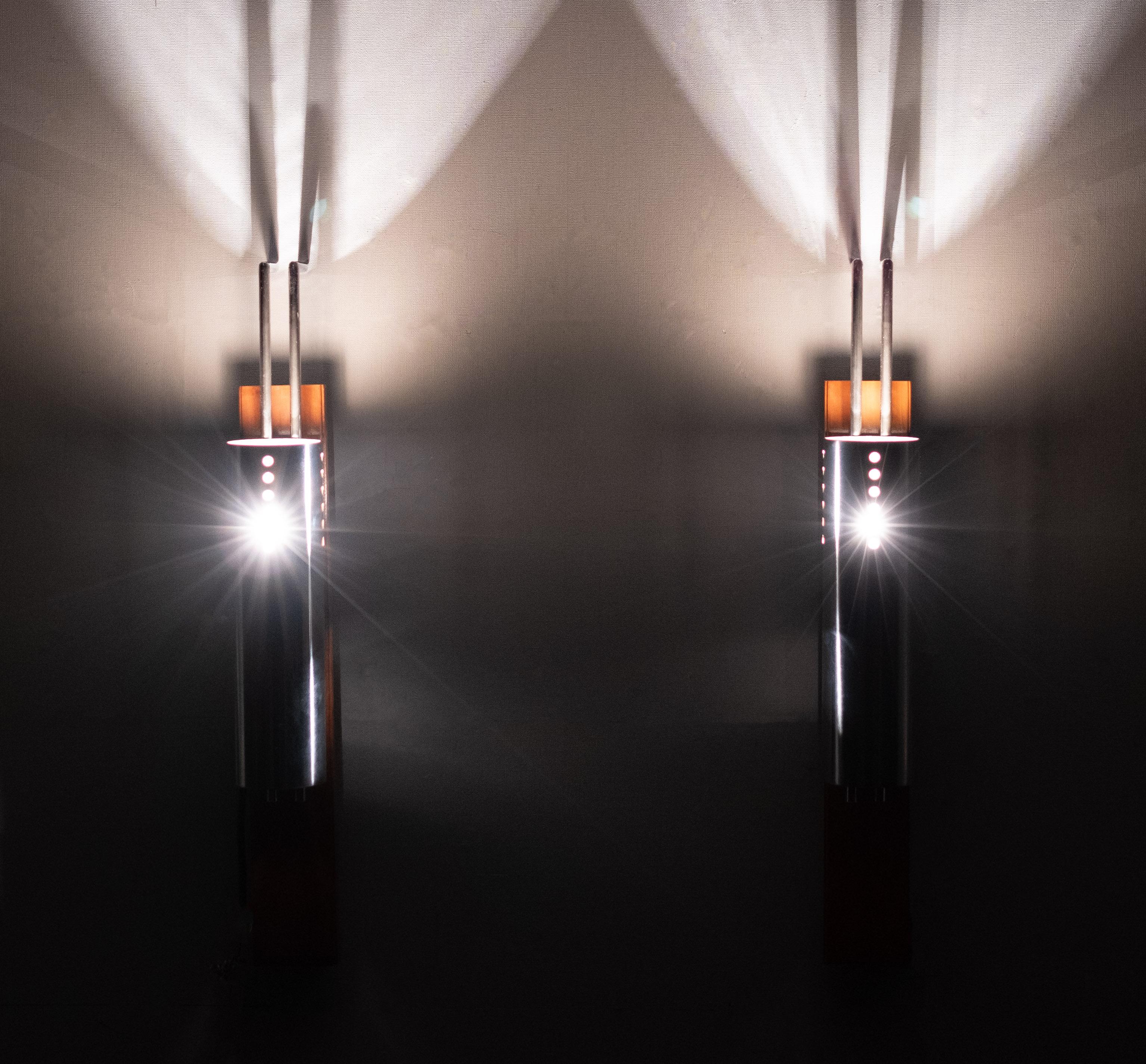 Vintage  France Stainless Steel Tube wall lamps 1970s For Sale 1