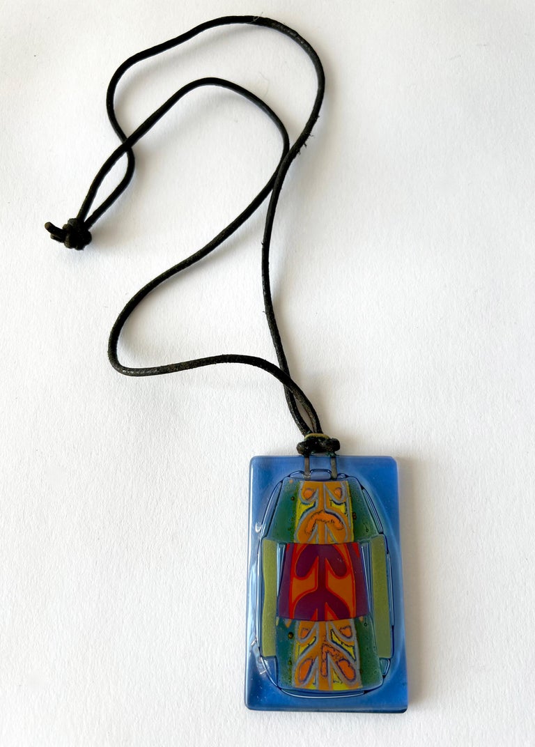 Vintage 1960s handmade glass pendant made by Frances and Micheal Higgins of Riverside, Illinois.  Pendant measures 2.78