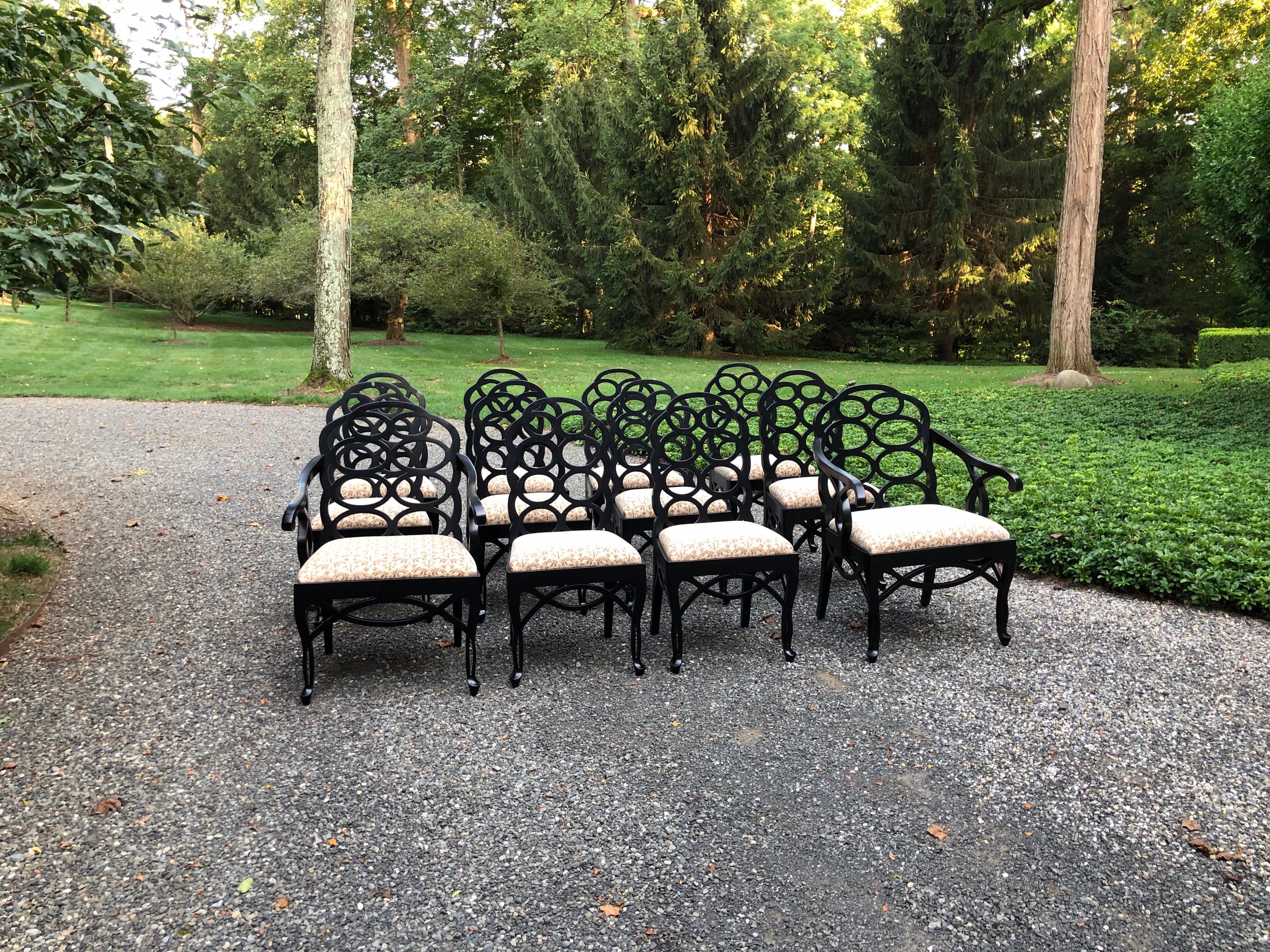Vintage Frances Elkins Loop Black Dining Chairs, Set of 12 4