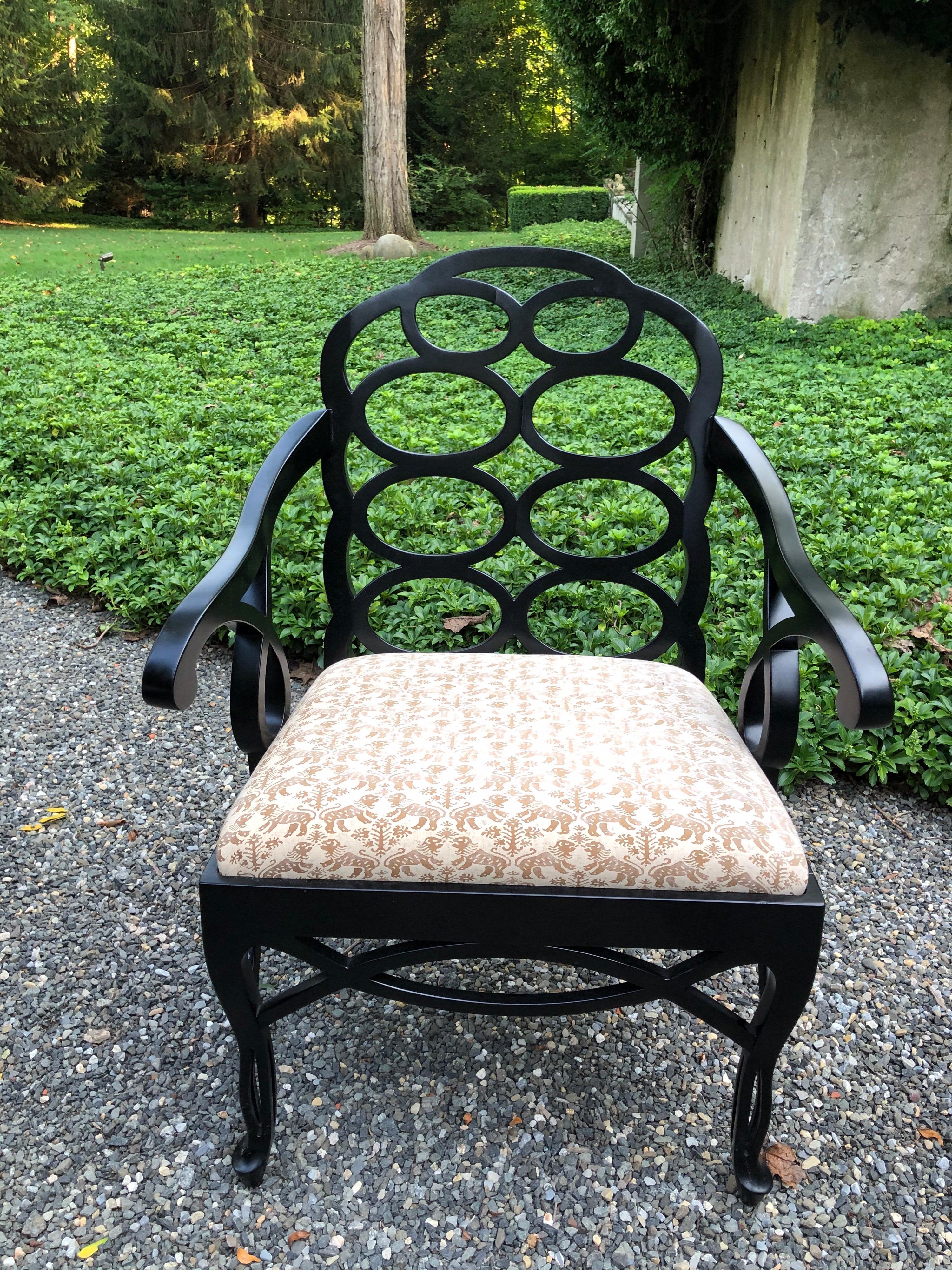 Hollywood Regency Vintage Frances Elkins Loop Black Dining Chairs, Set of 12