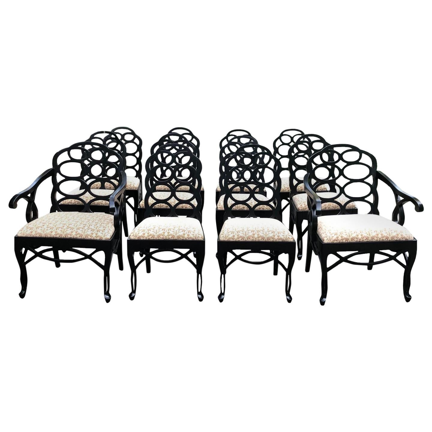 Vintage Frances Elkins Loop Black Dining Chairs, Set of 12