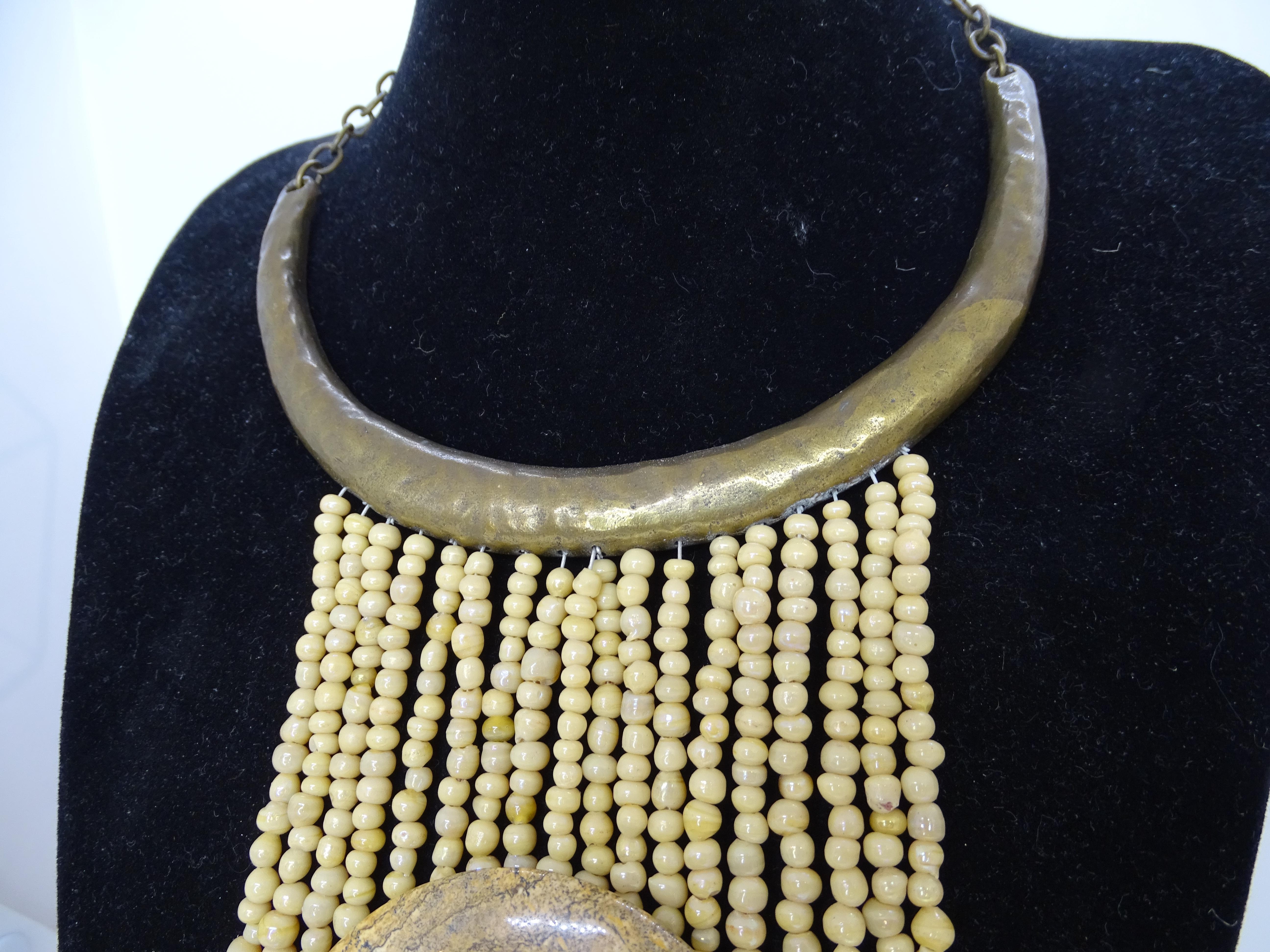 Vintage Frances Halskette Beige und Bronze Stein mit antiken Bronze Cesarée im Angebot 9