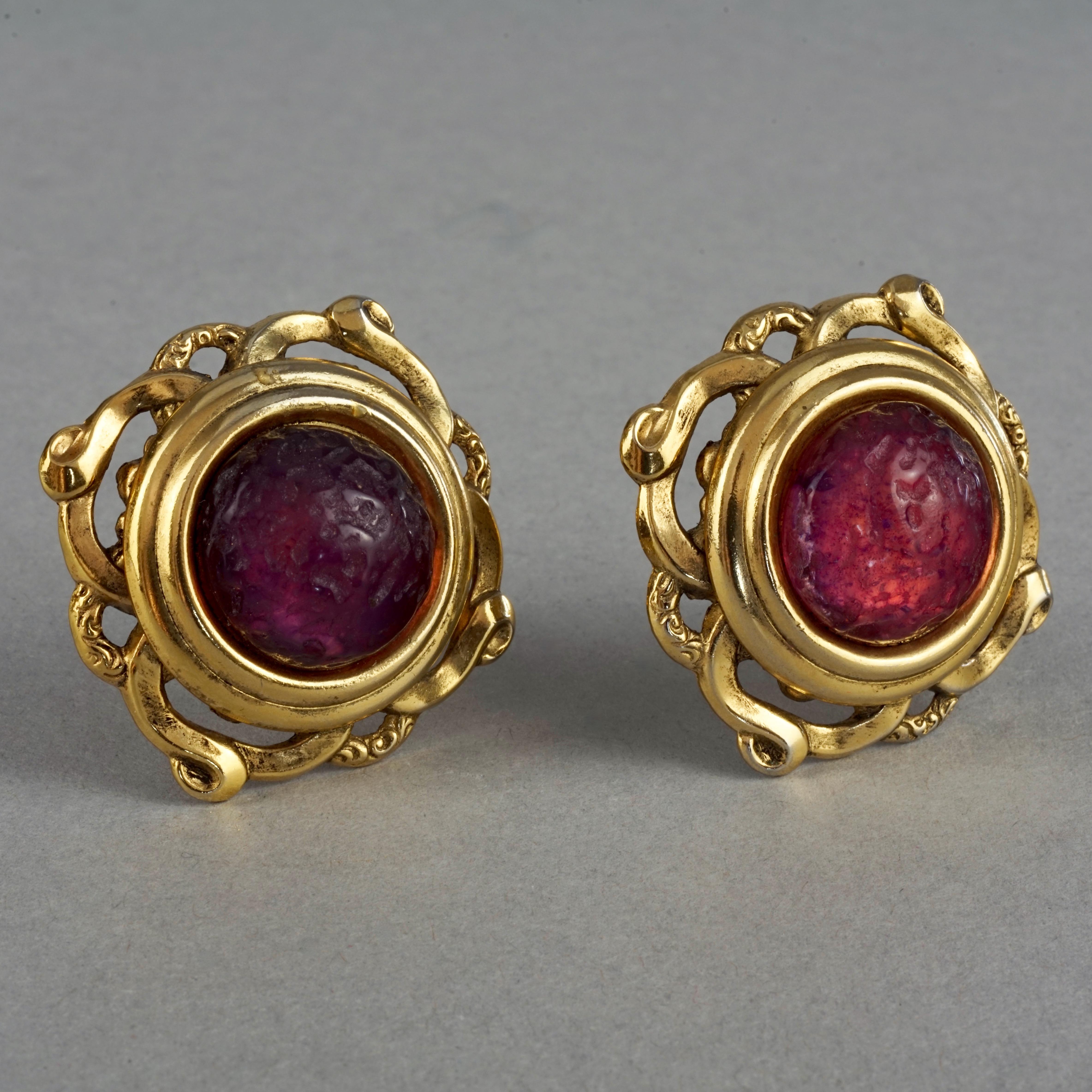 Vintage Franck Herval Red Cabochon Earrings In Excellent Condition In Kingersheim, Alsace