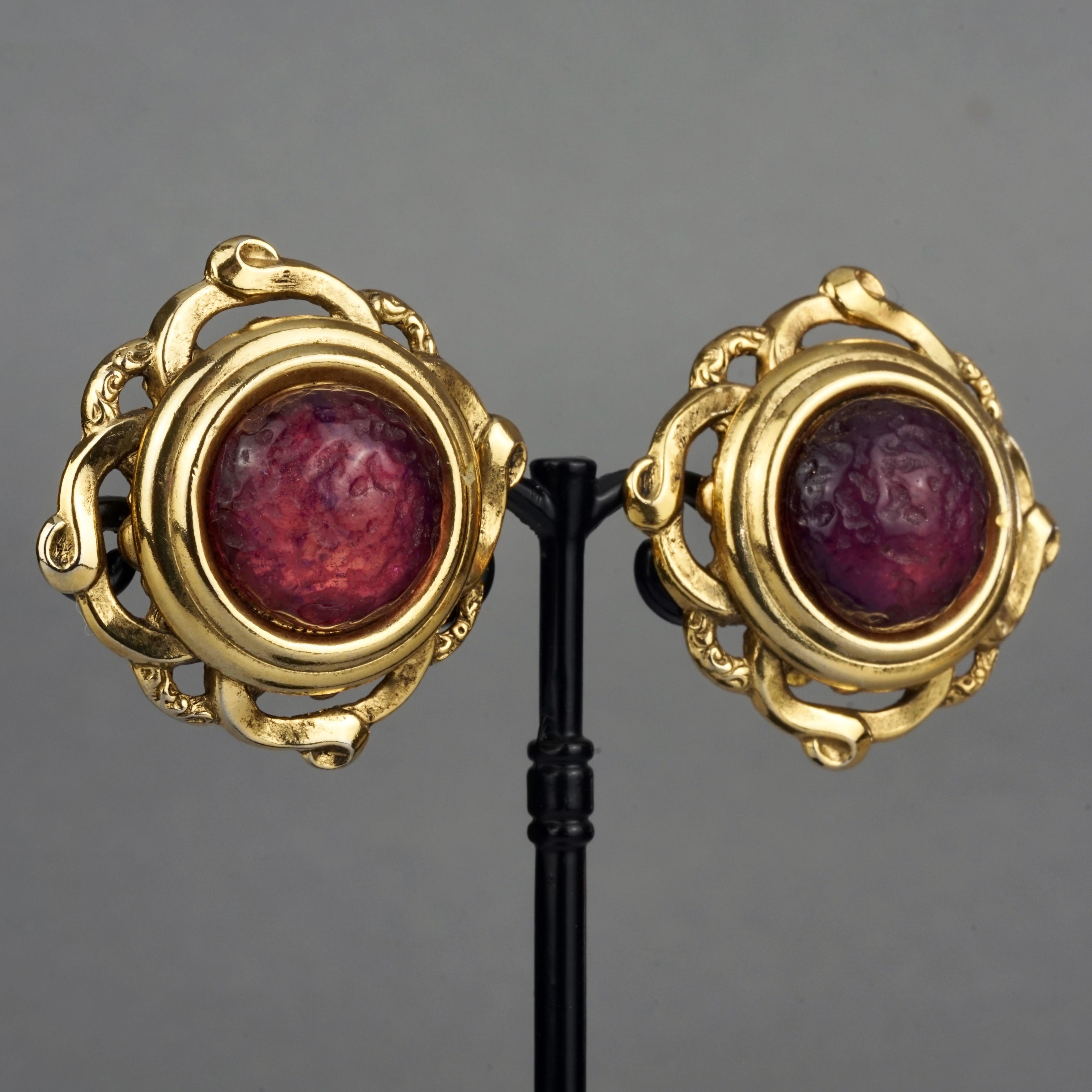 Vintage Franck Herval Red Cabochon Earrings 3