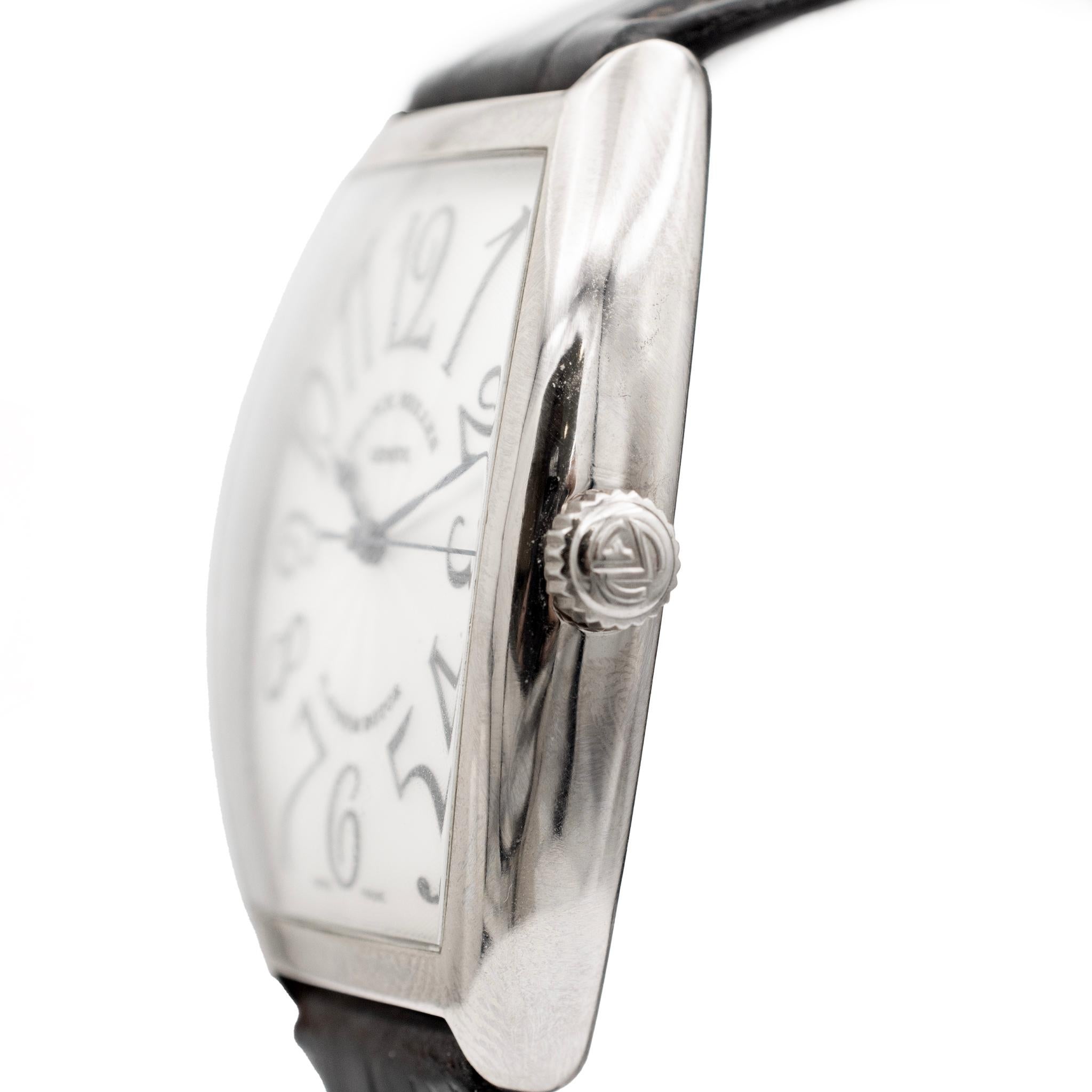 Vintage Franck Muller Curvex 6850 SC 34MM 18K White Gold Watch In Excellent Condition In Houston, TX