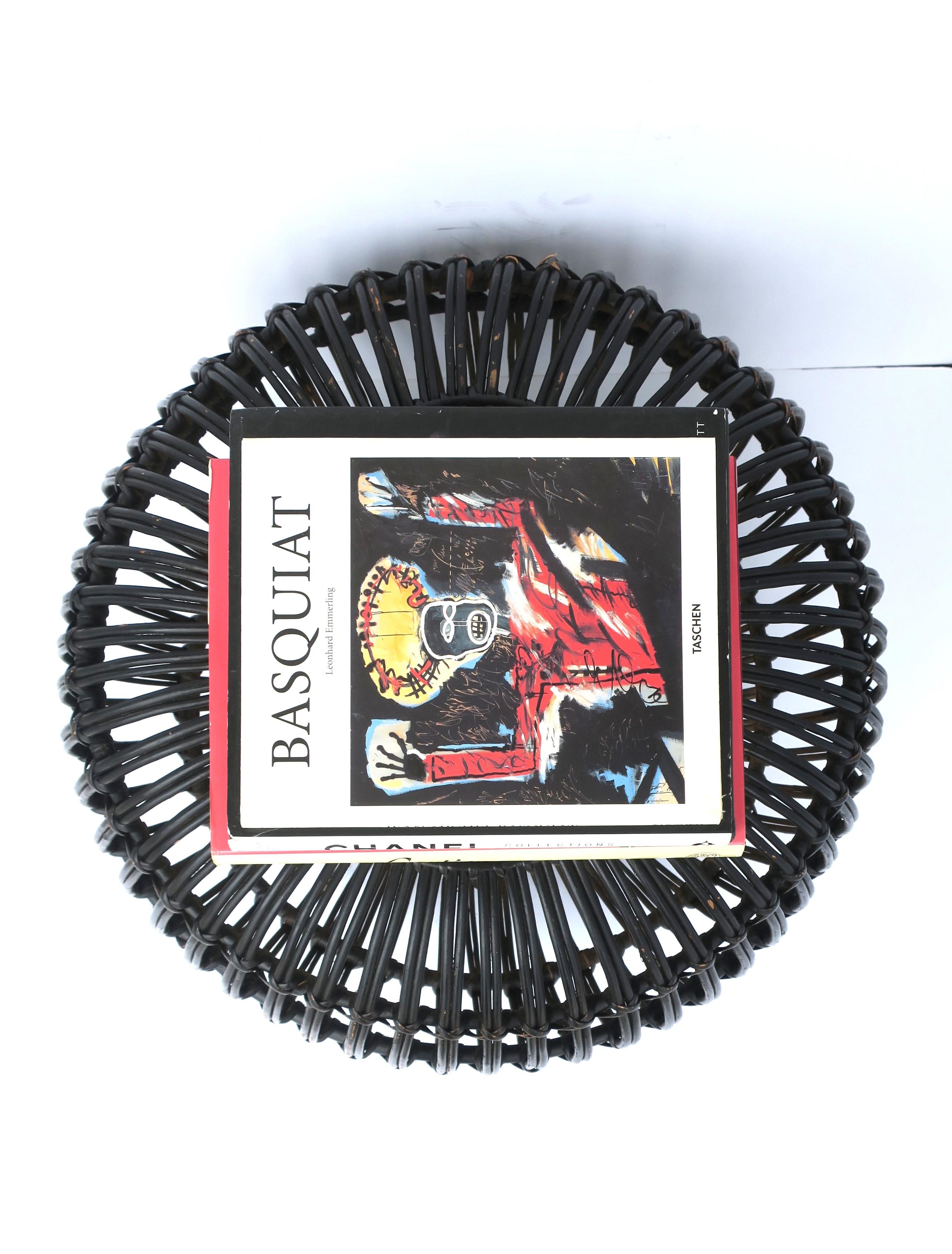 Black Wicker Rattan Ottoman Pouf Attributed to Franco Albini  For Sale 2