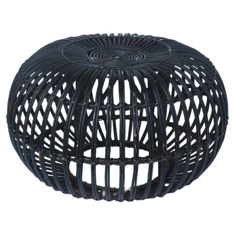 Black Wicker Rattan Ottoman Pouf Attributed to Franco Albini For Sale at  1stDibs