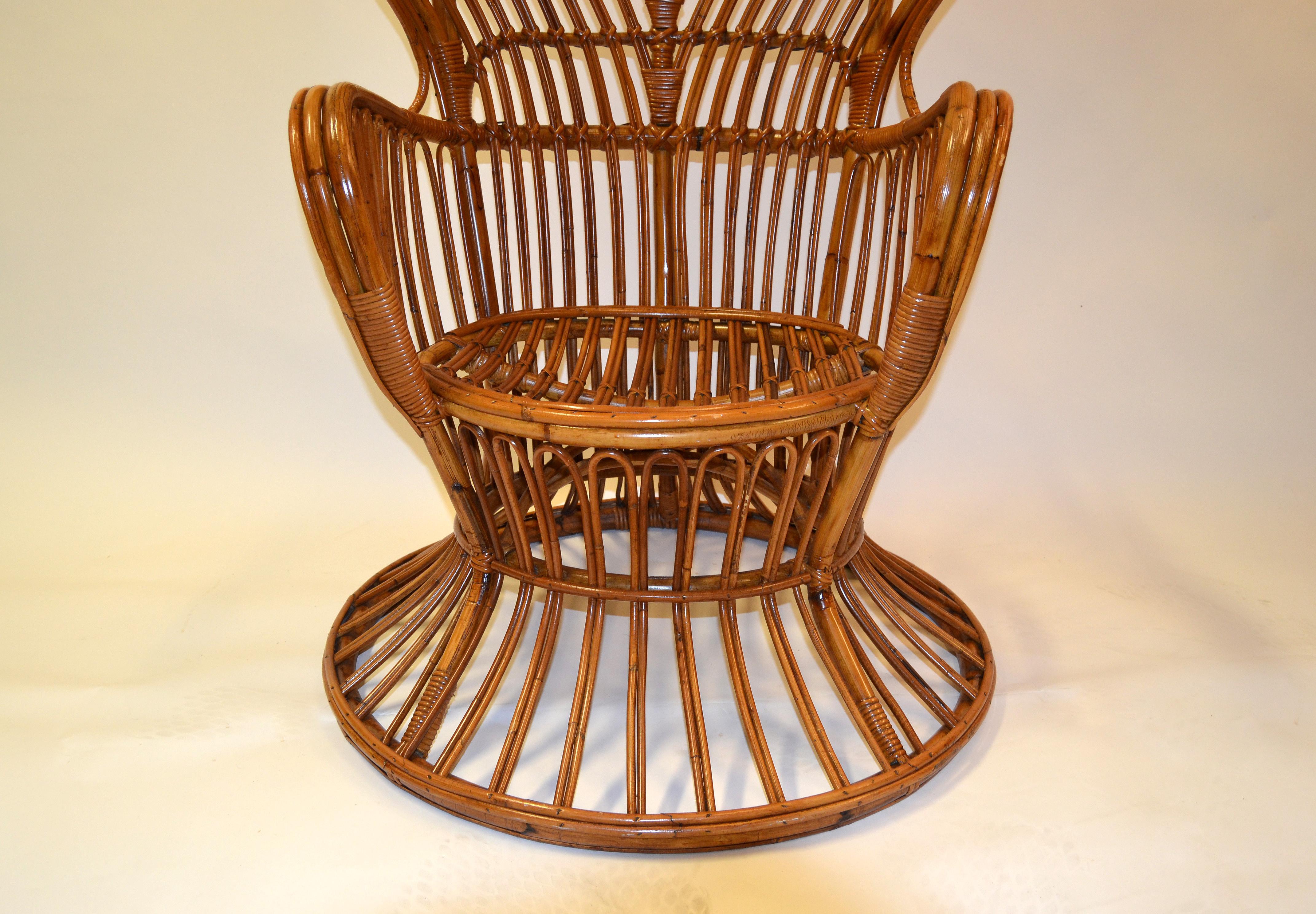 Late 20th Century Vintage Franco Albini Style Handwoven Rattan / Wicker High Back Chair, Italy
