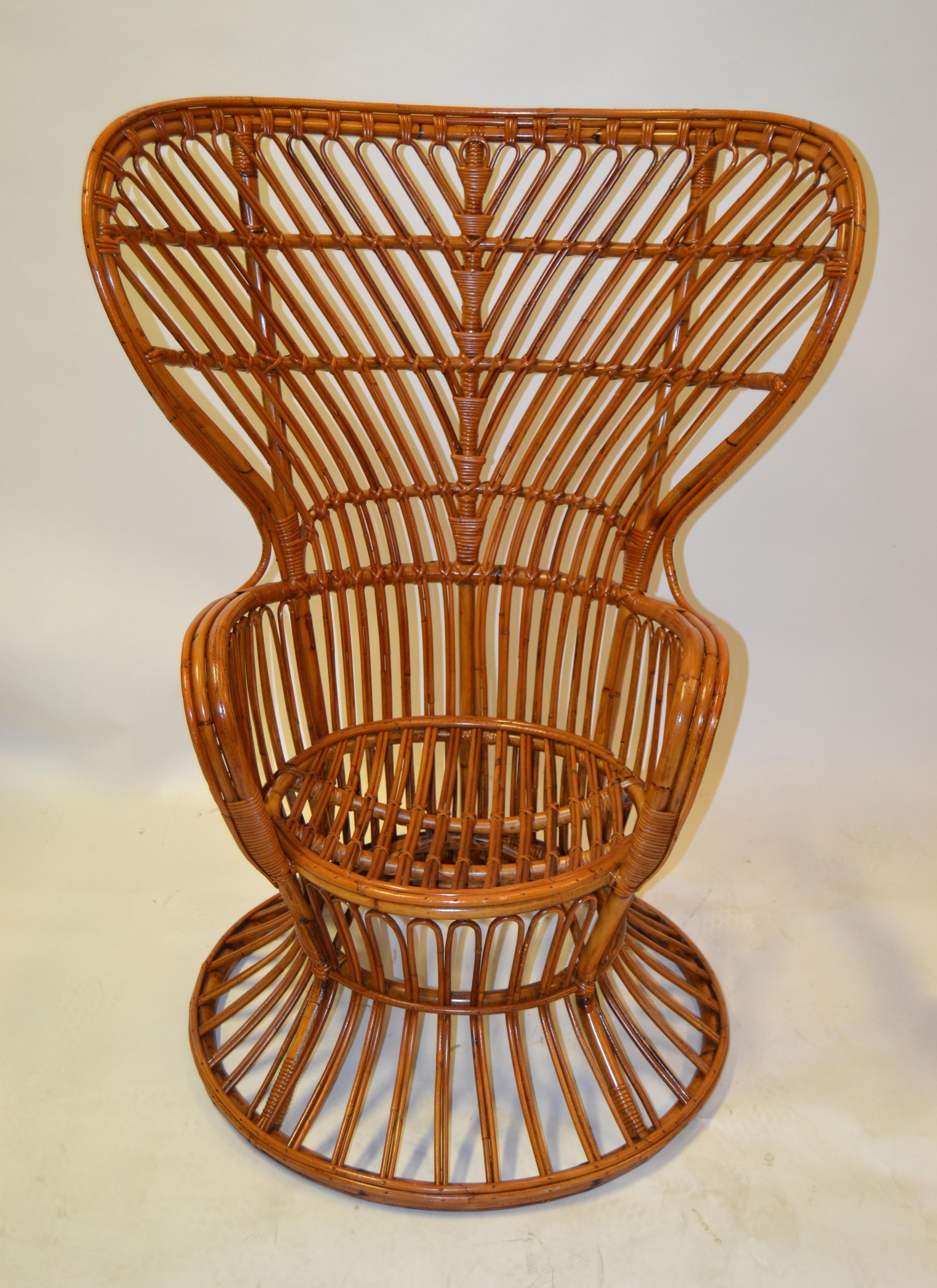 Vintage Franco Albini Style Handwoven Rattan / Wicker High Back Chair, Italy 1