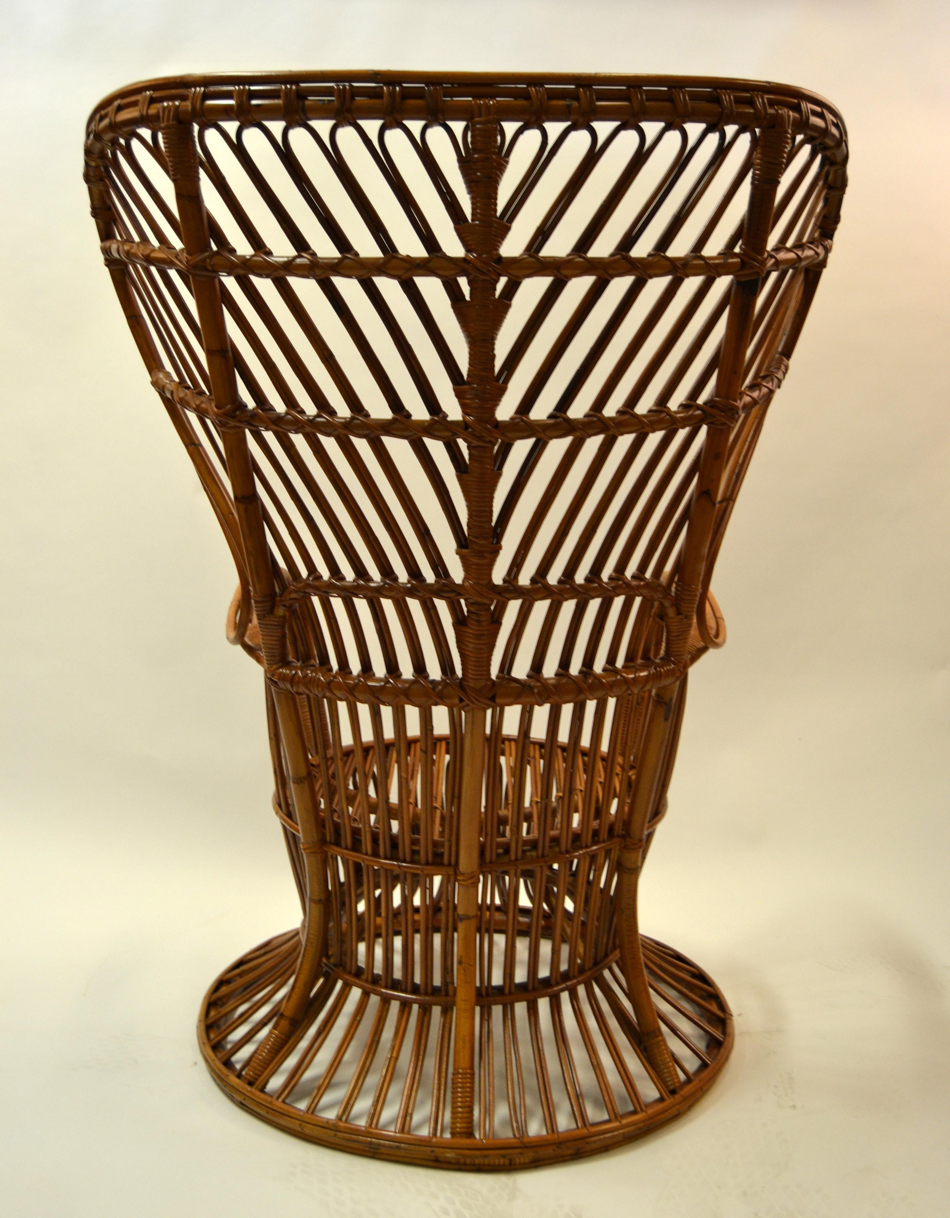 Italian Vintage Franco Albini Style Handwoven Rattan / Wicker High Back Chair, Italy