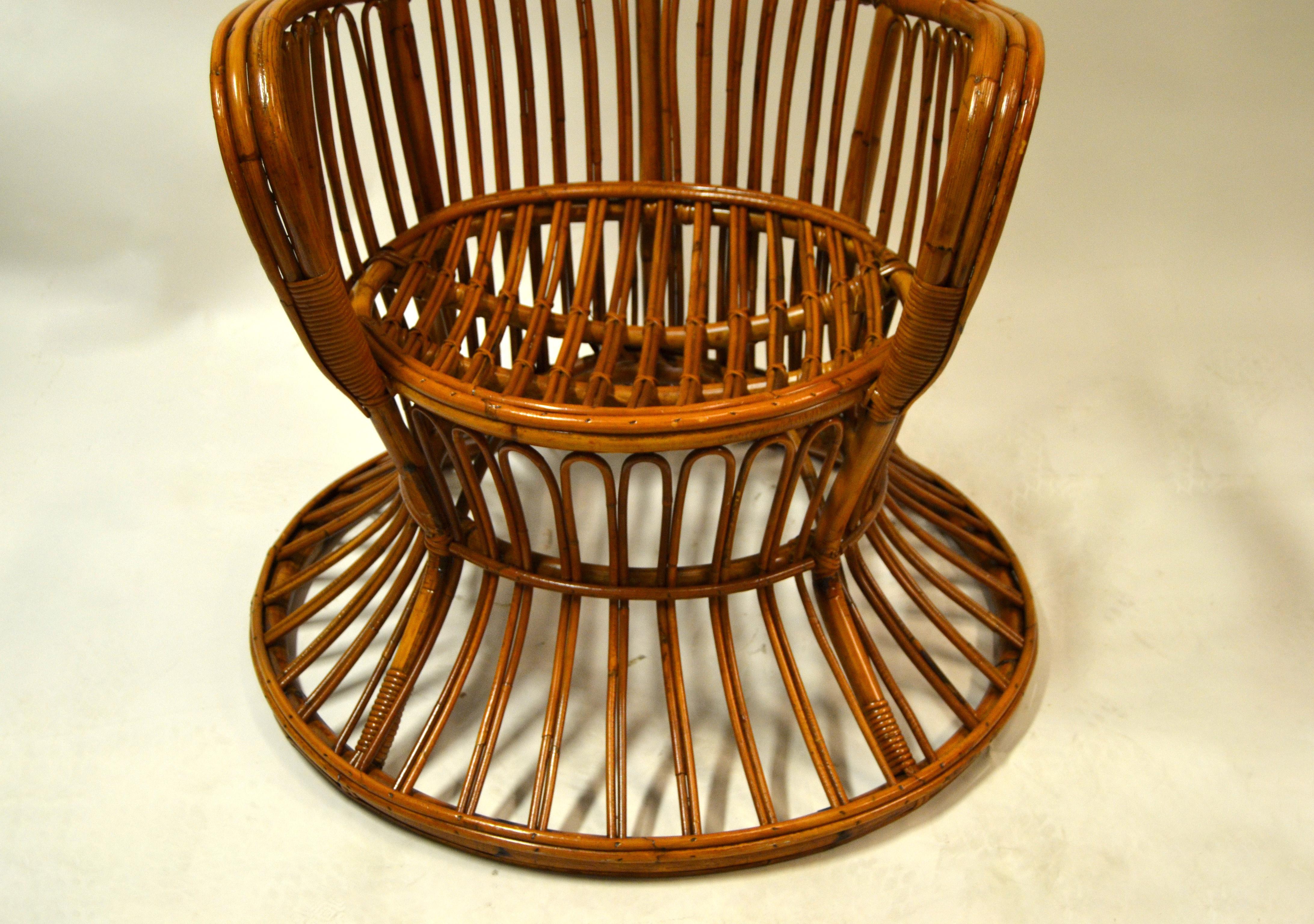 Vintage Franco Albini Style Handwoven Rattan / Wicker High Back Chair, Italy In Good Condition In Miami, FL