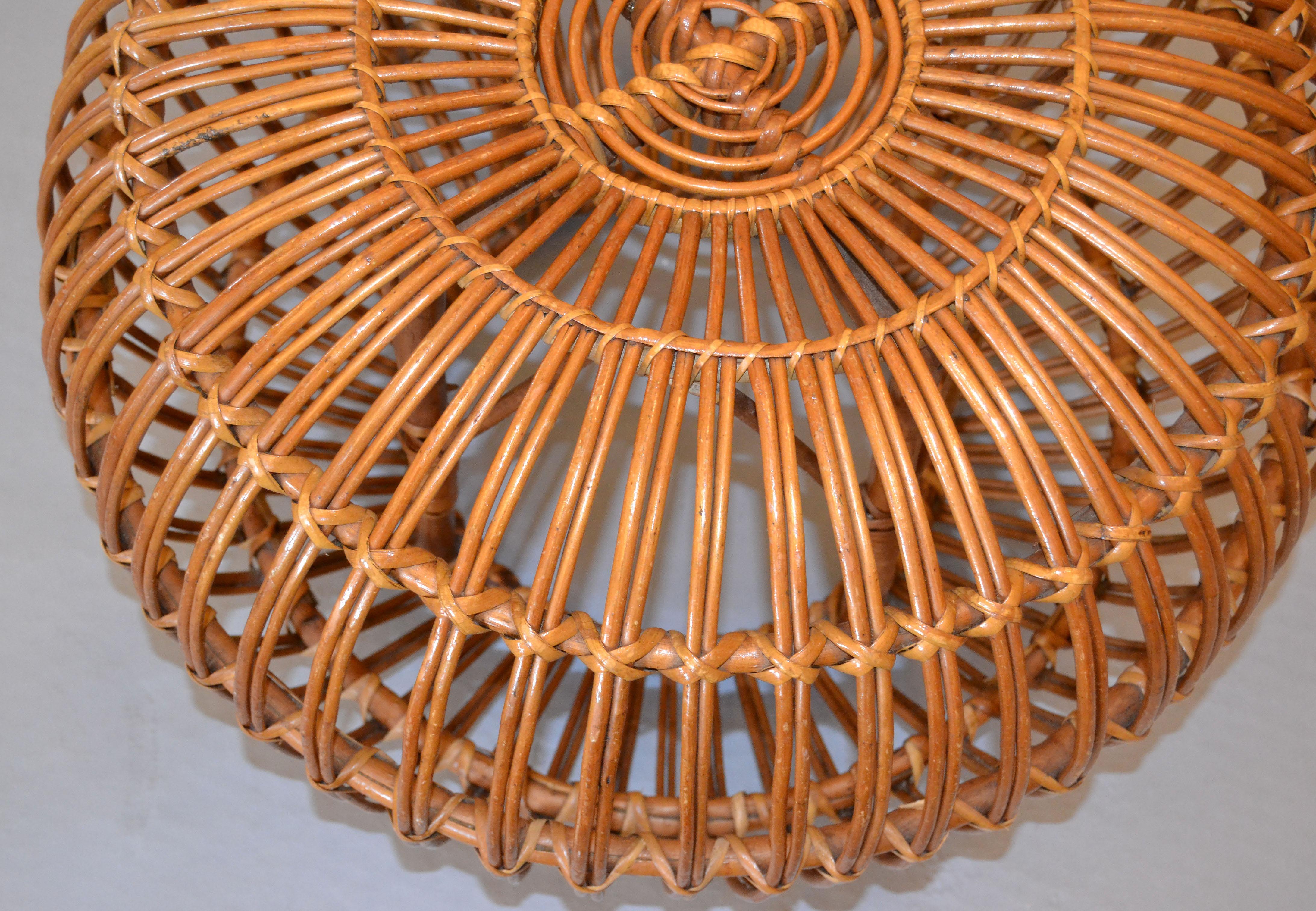 Mid-Century Modern Franco Albini Style Handwoven Rattan / Wicker Ottoman, Pouf, Footstool, Italy