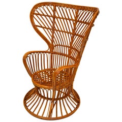 Handgewebter Rattan-/Korbweide-Stuhl mit hoher Rückenlehne im Franco Albini-Stil, Italien