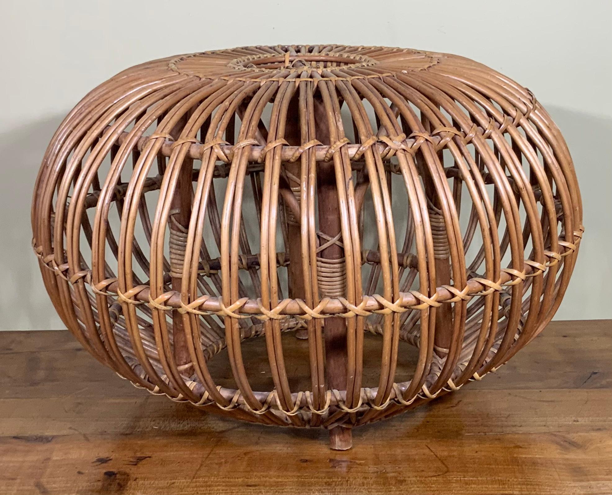 Vintage Franco Albini Style Woven Rattan Ottoman Pouf 4