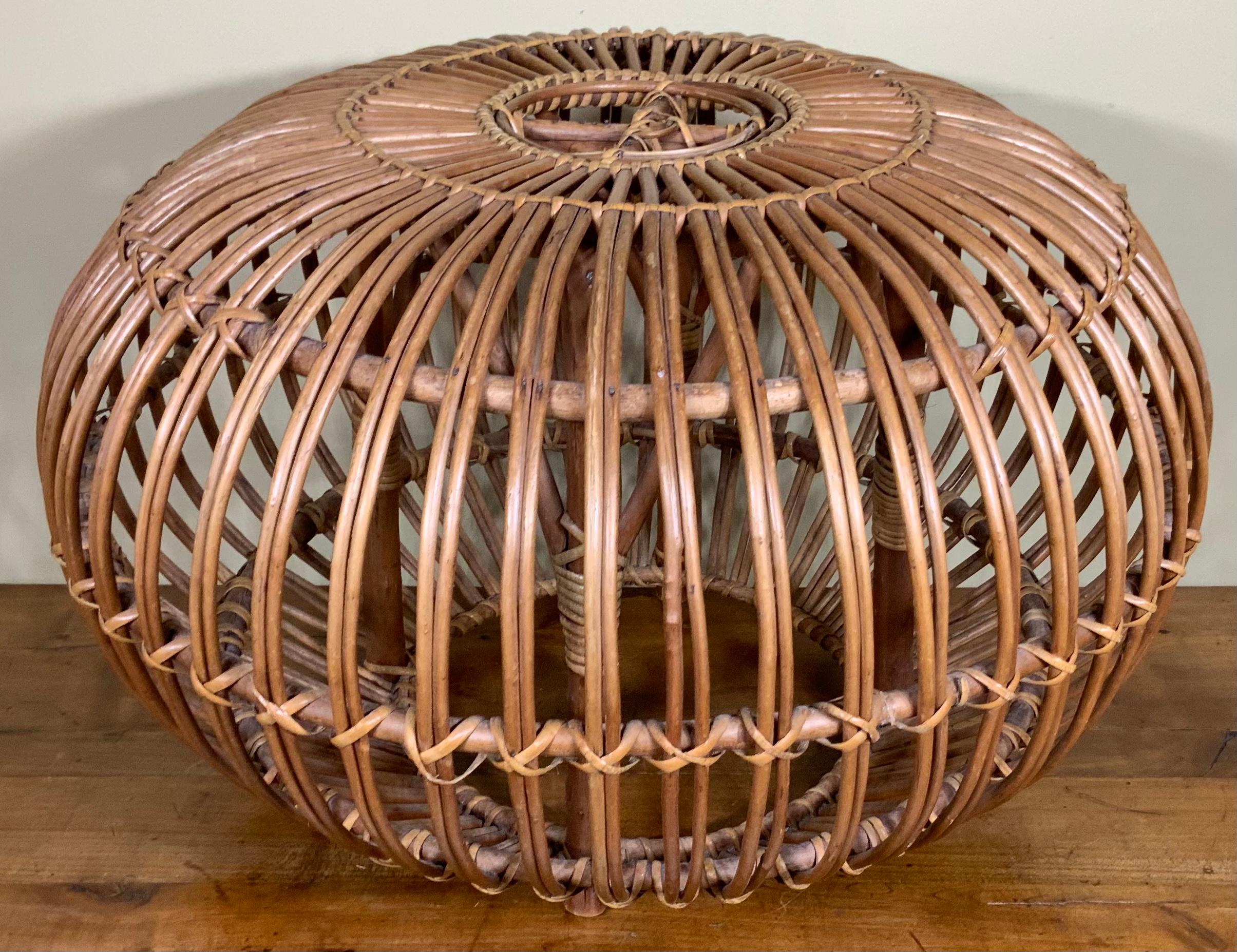 Vintage Franco Albini Style Woven Rattan Ottoman Pouf 5