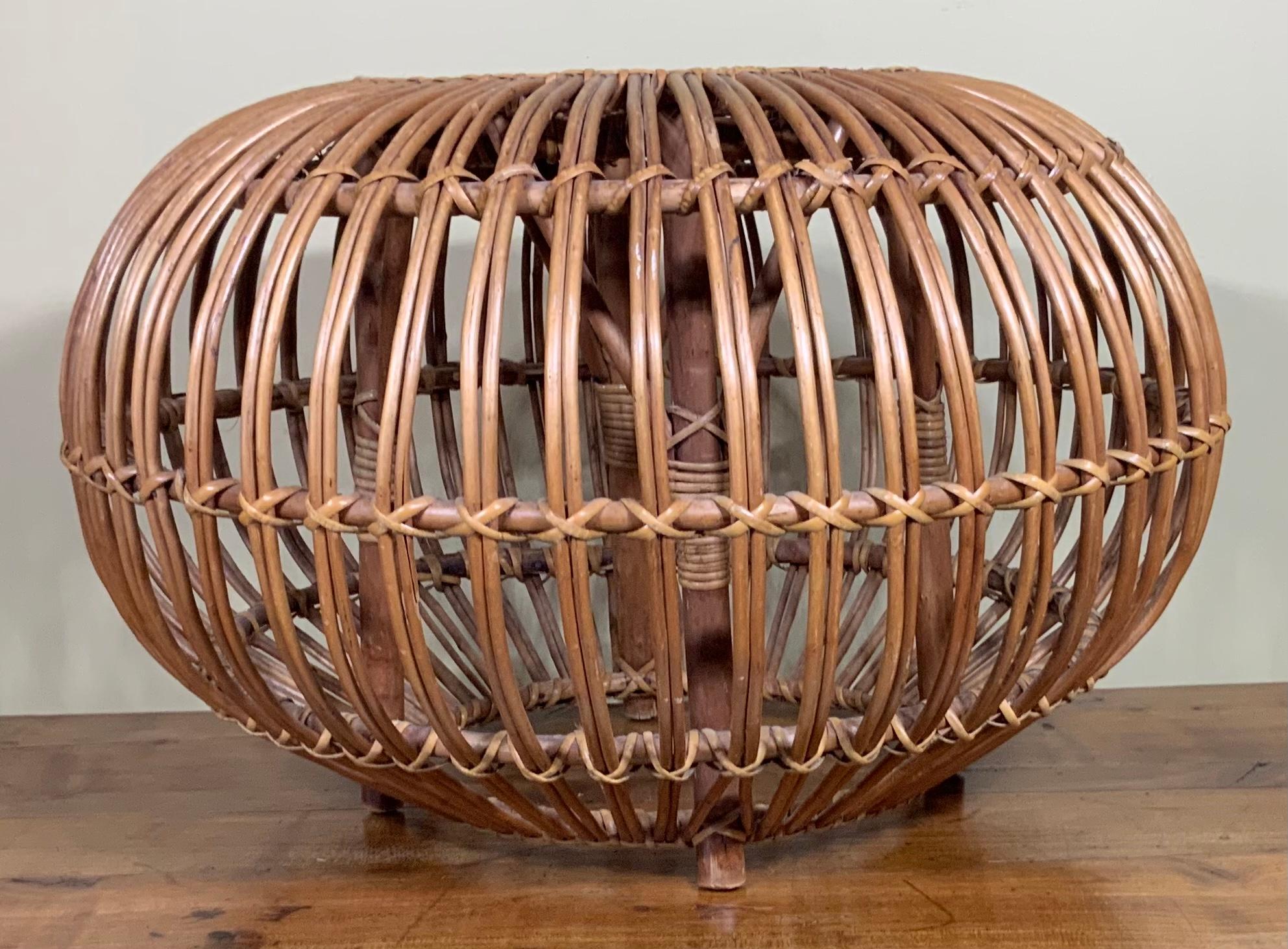 Vintage Franco Albini Style Woven Rattan Ottoman Pouf 6