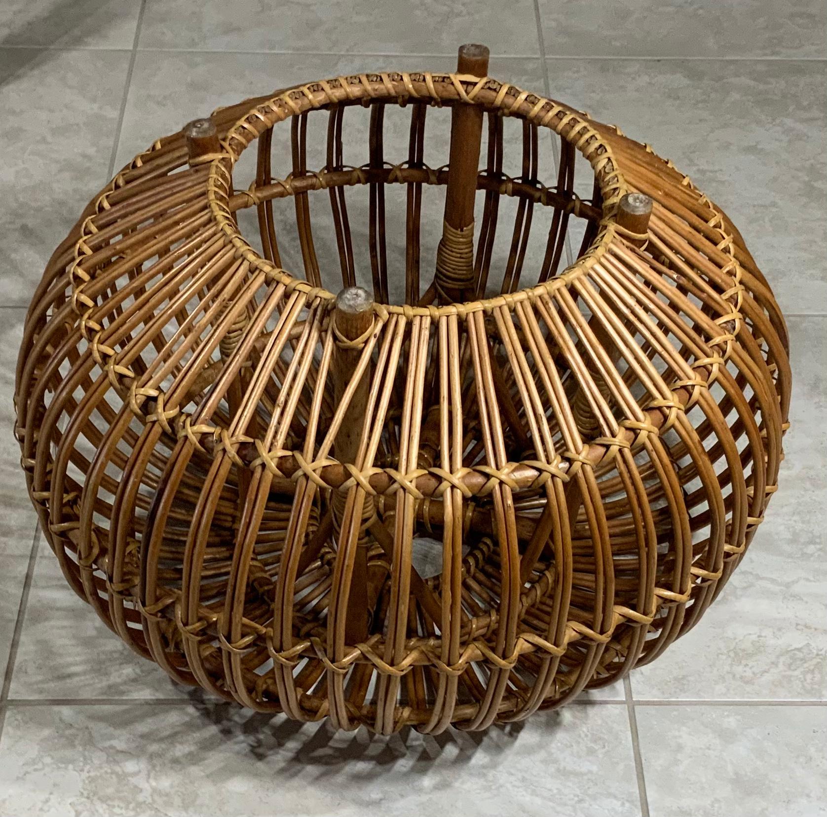 European Vintage Franco Albini Style Woven Rattan Ottoman Pouf