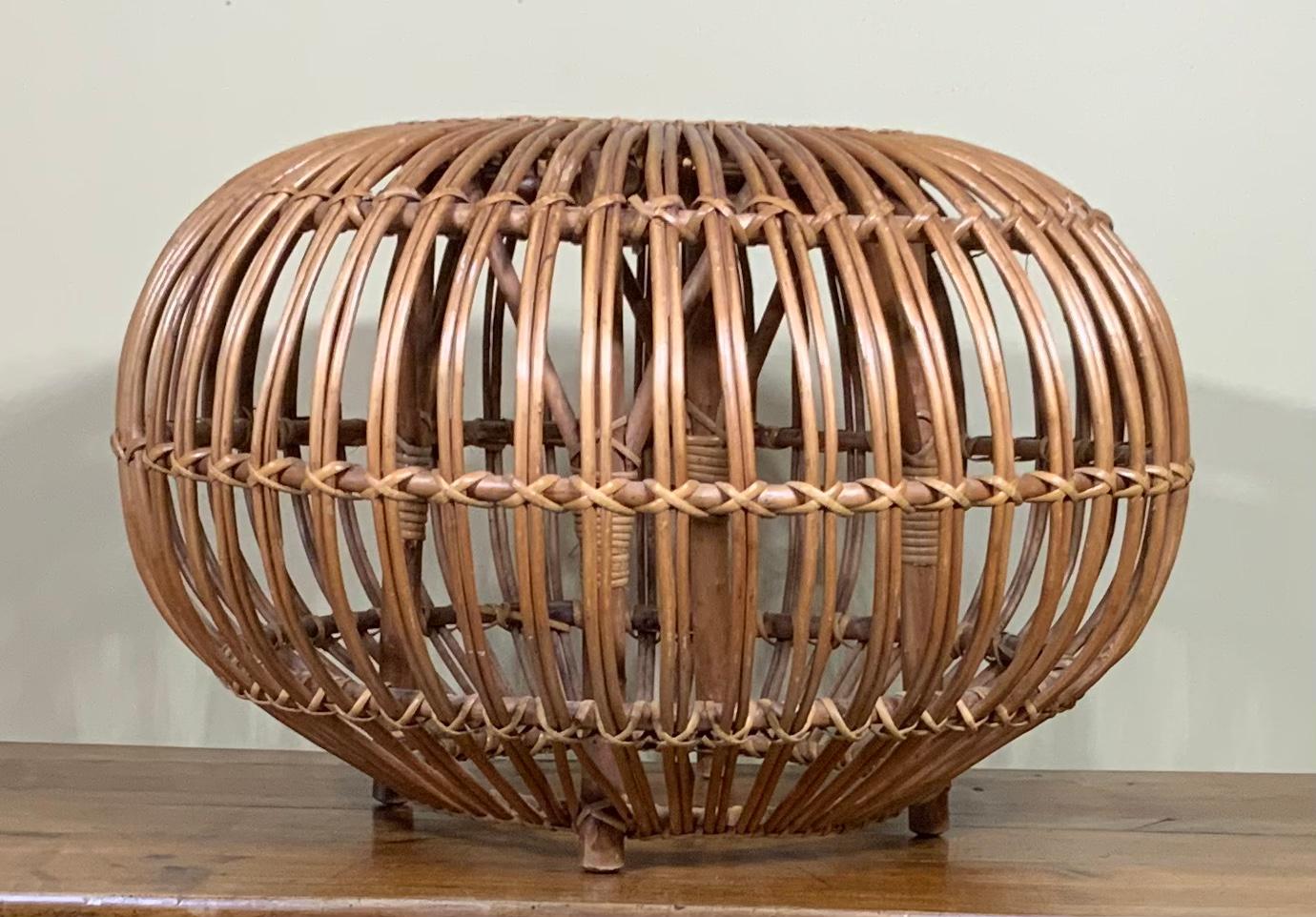 Mid-20th Century Vintage Franco Albini Style Woven Rattan Ottoman Pouf
