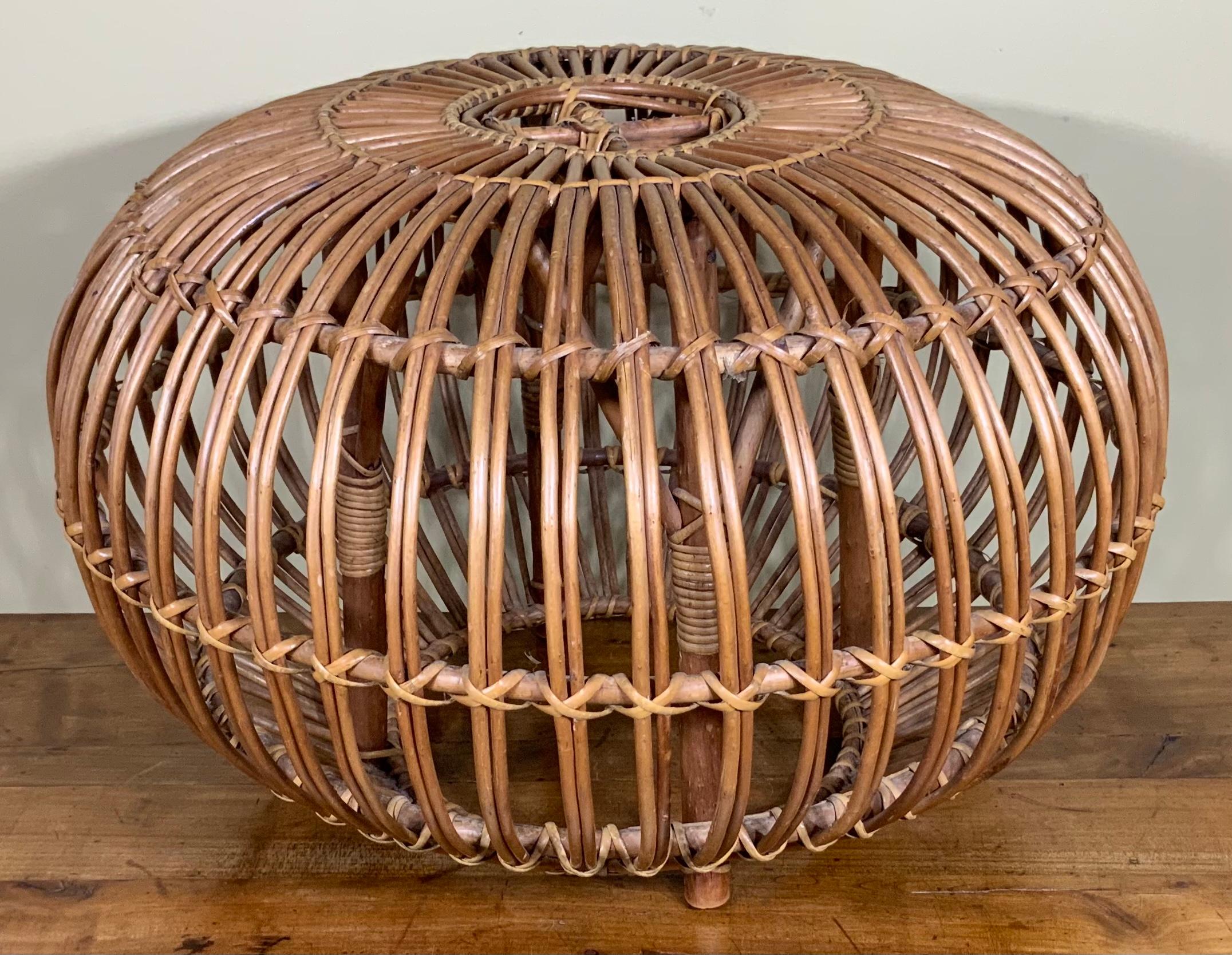 Vintage Franco Albini Style Woven Rattan Ottoman Pouf 1