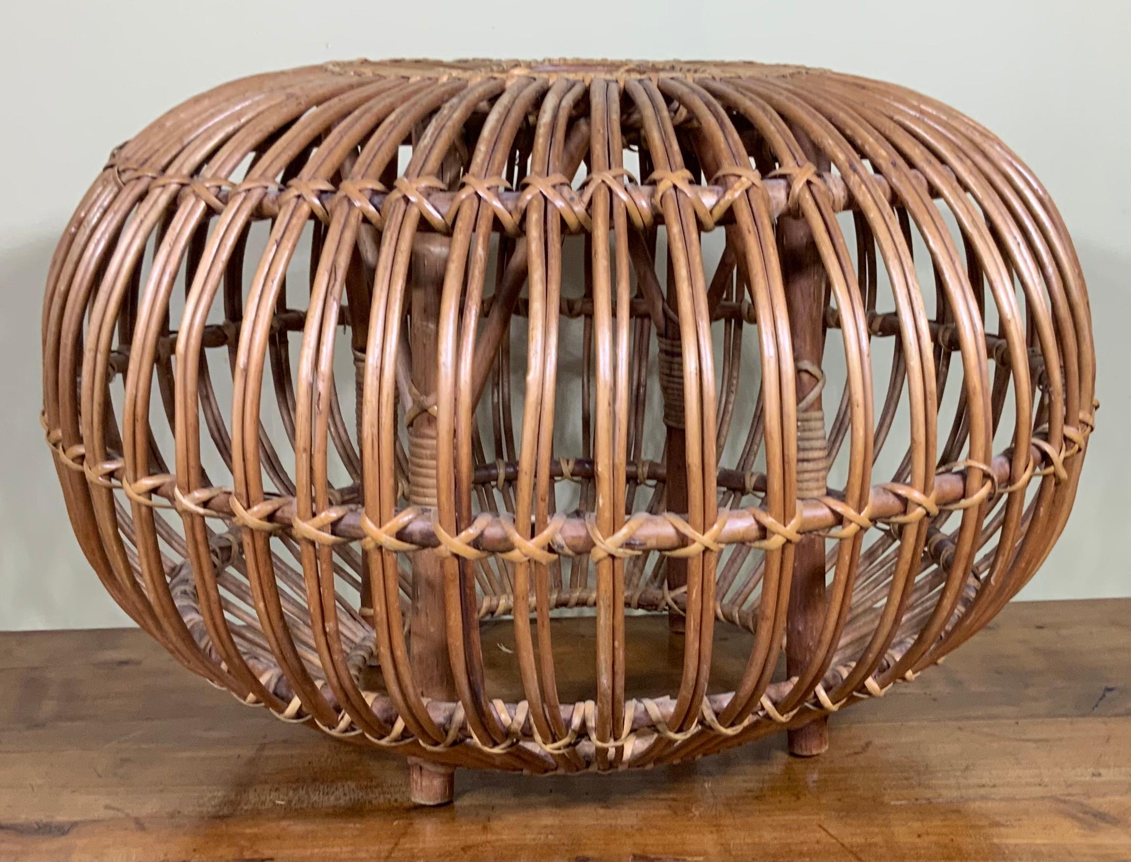 Vintage Franco Albini Style Woven Rattan Ottoman Pouf 2