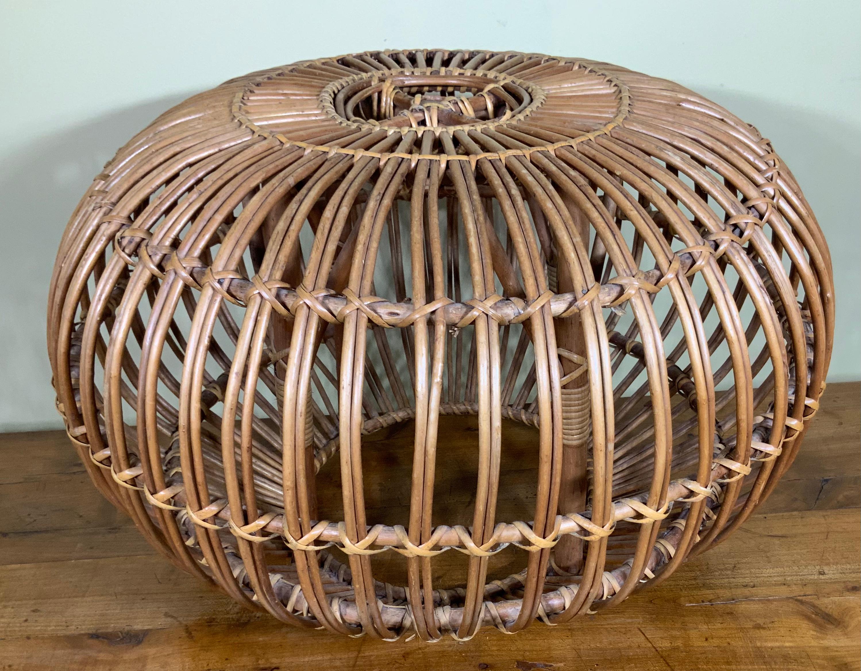 Vintage Franco Albini Style Woven Rattan Ottoman Pouf 3
