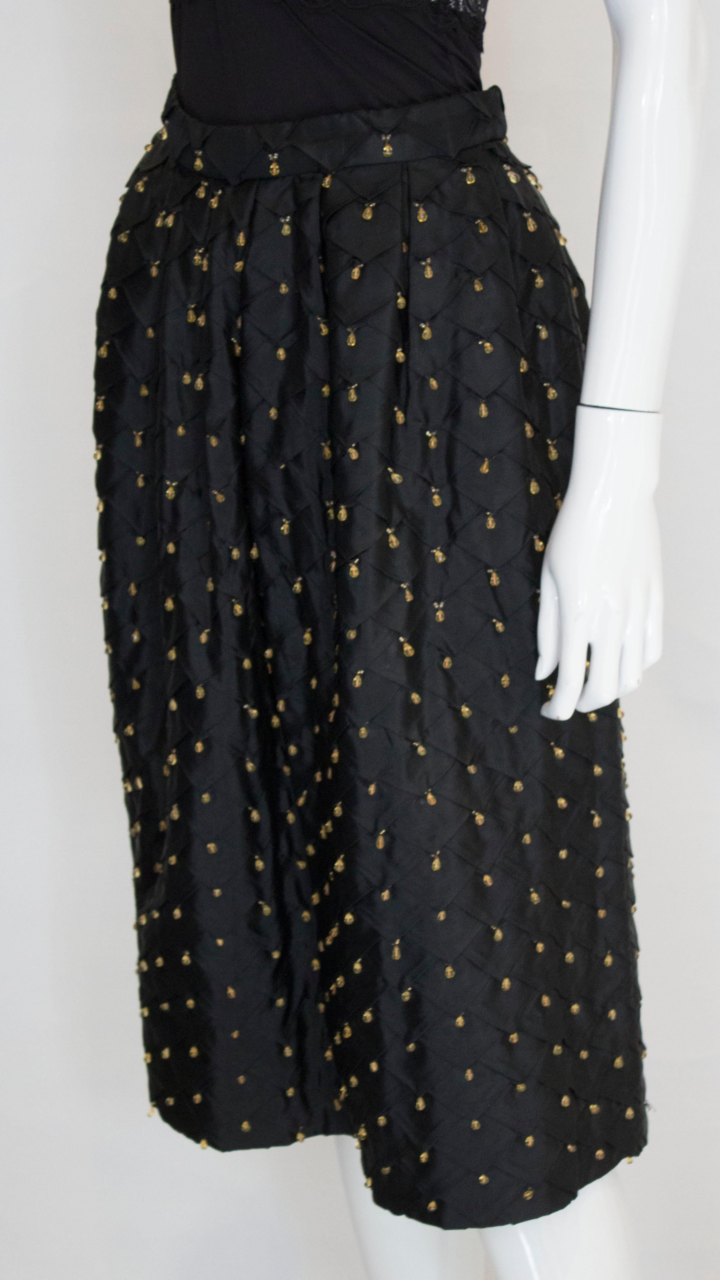 Black Vintage Franco Bertoli Silk Skirt with Decoration For Sale