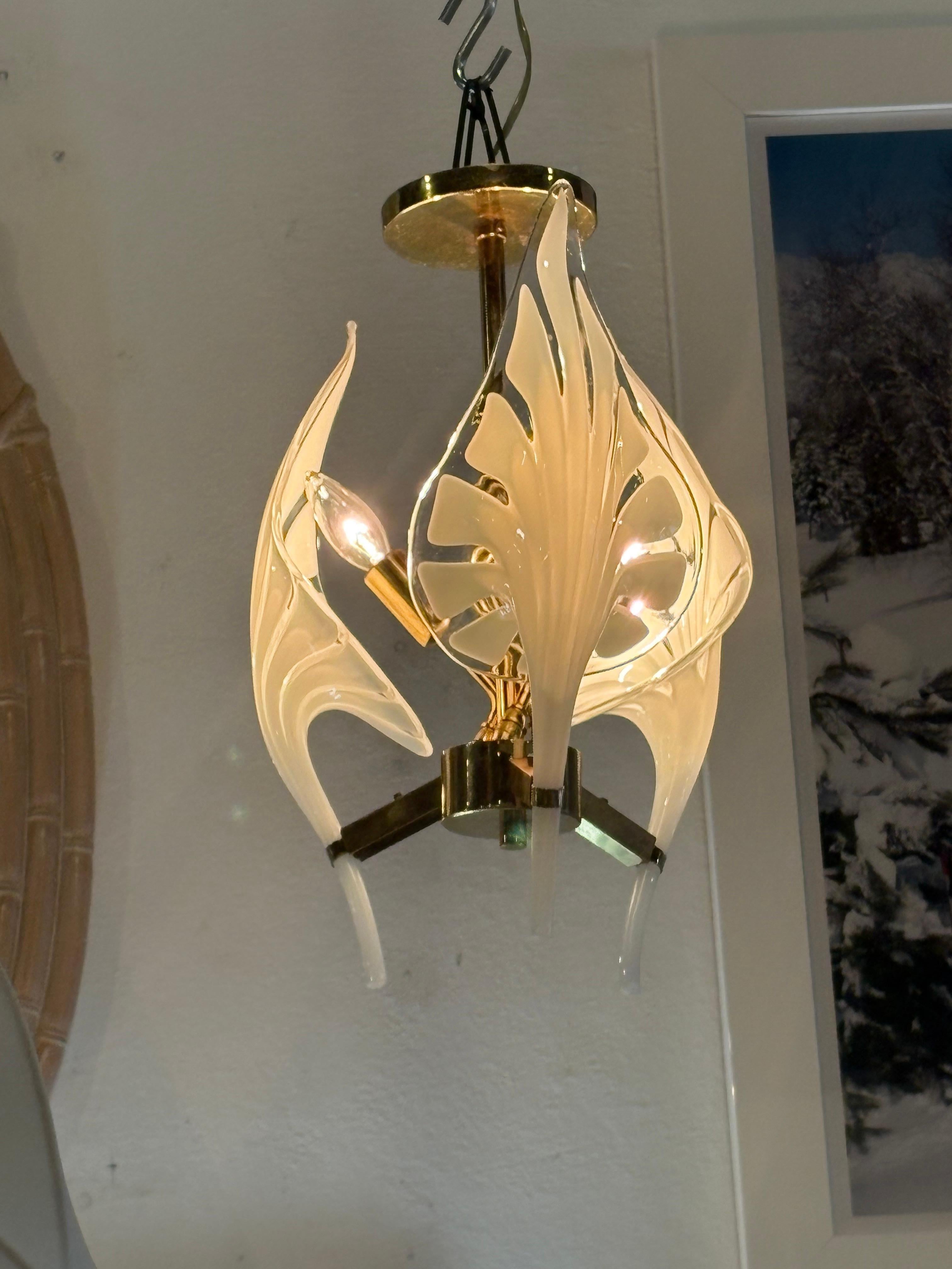 Vintage Franco Luce Murano Vetro Seguso Ottone Foglie Lampadario 3 Disponibile in vendita 4