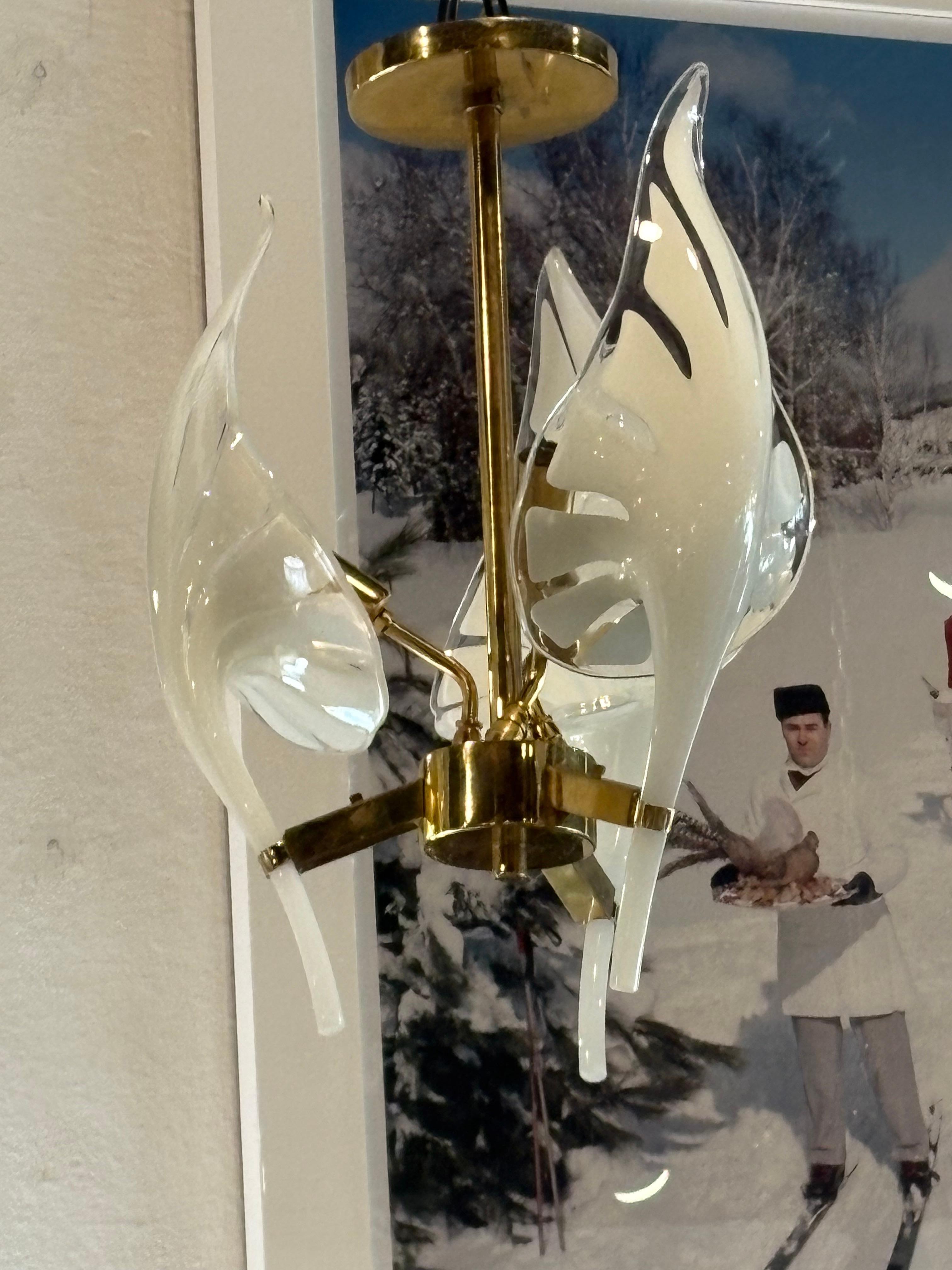 Vintage Franco Luce Murano Seguso Lámpara de latón con hojas 3 Disponibles en venta 4