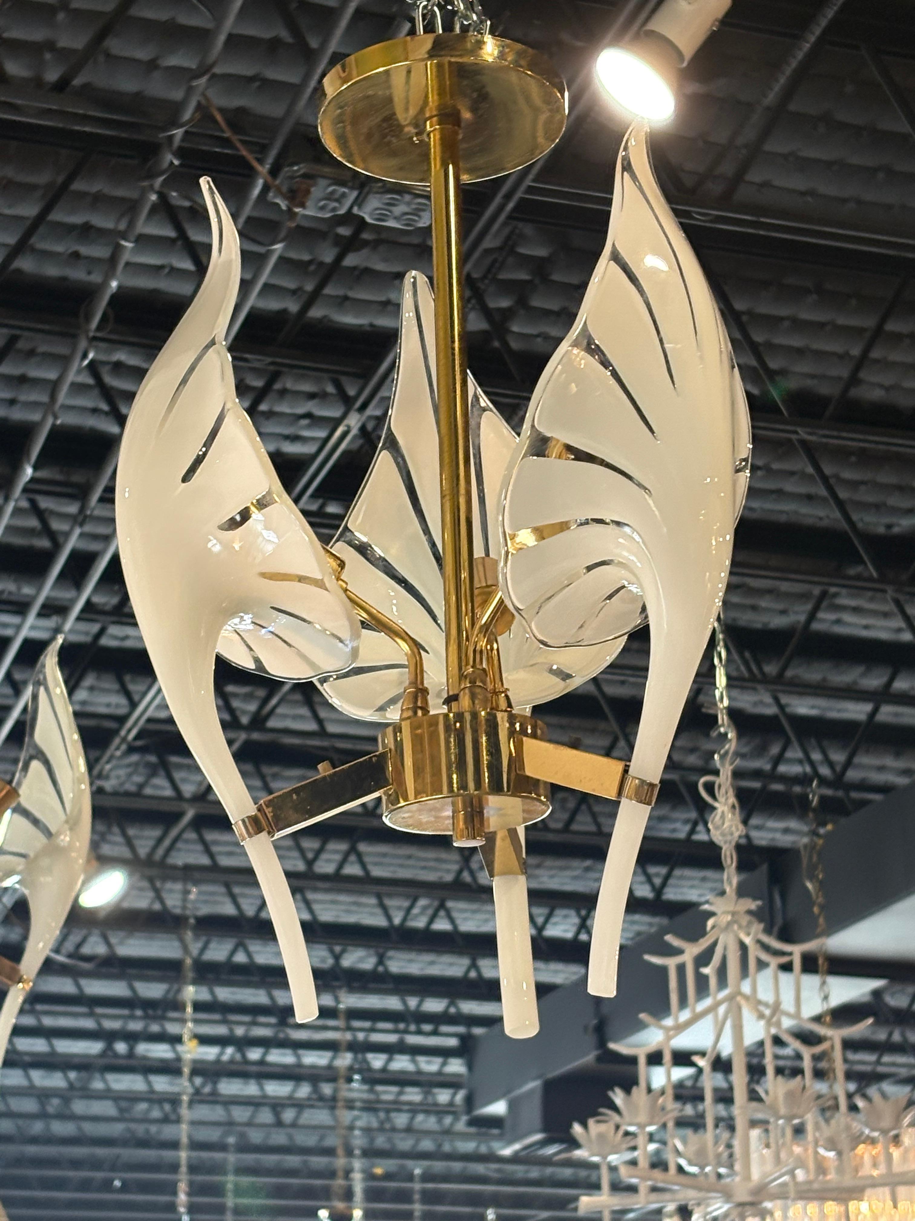 Vintage Franco Luce Murano Vetro Seguso Ottone Foglie Lampadario 3 Disponibile in vendita 6