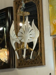 Vintage Franco Luce Murano Seguso Glass Brass Leaf Leaves Chandelier 3 Available