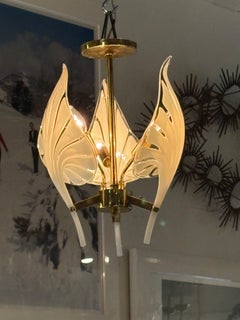 Vintage Franco Luce Murano Seguso Glass Brass Leaf Leaves Chandelier 3 Available