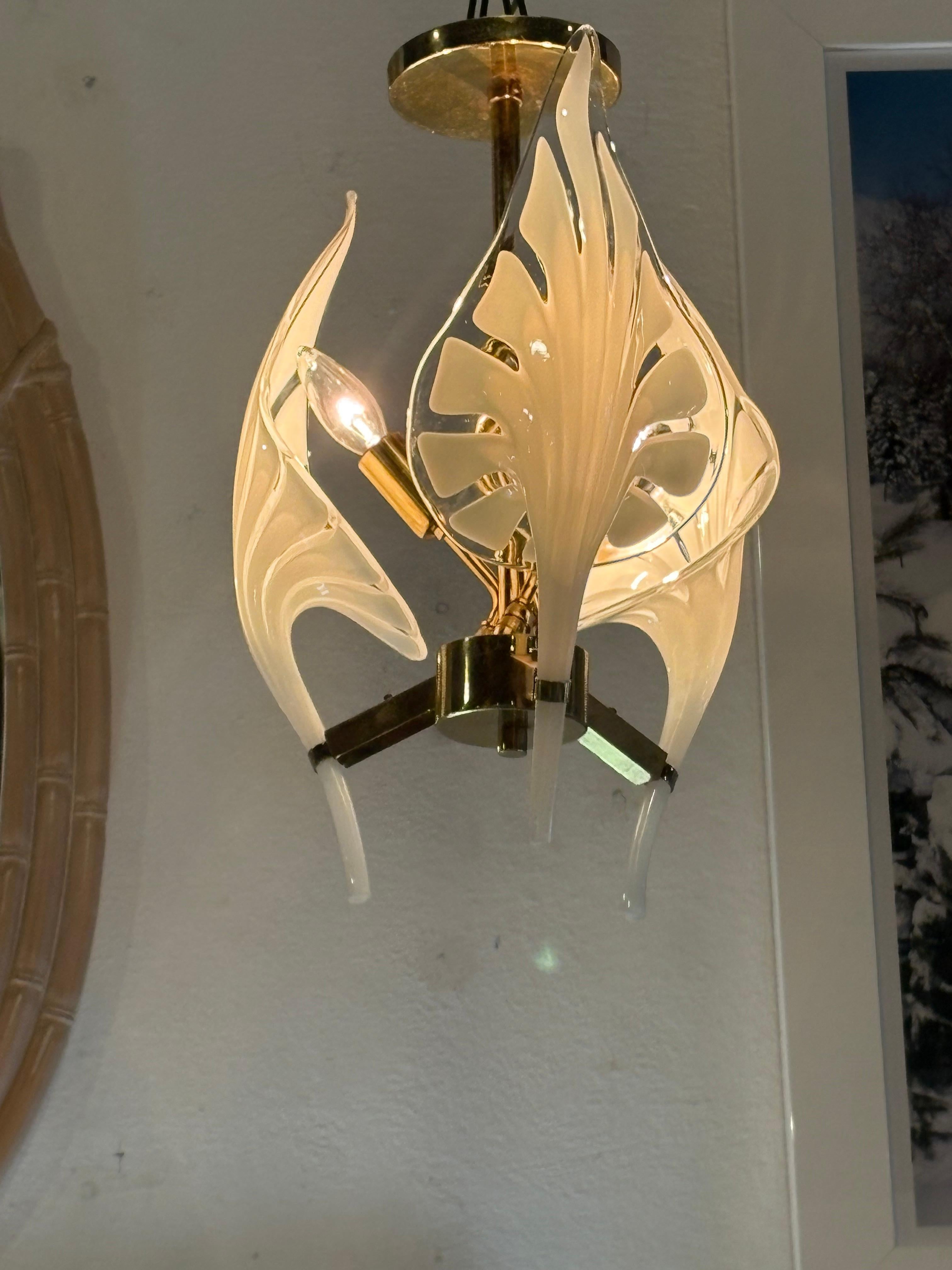 Vintage Franco Luce Murano Vetro Seguso Ottone Foglie Lampadario 3 Disponibile In condizioni buone in vendita a West Palm Beach, FL