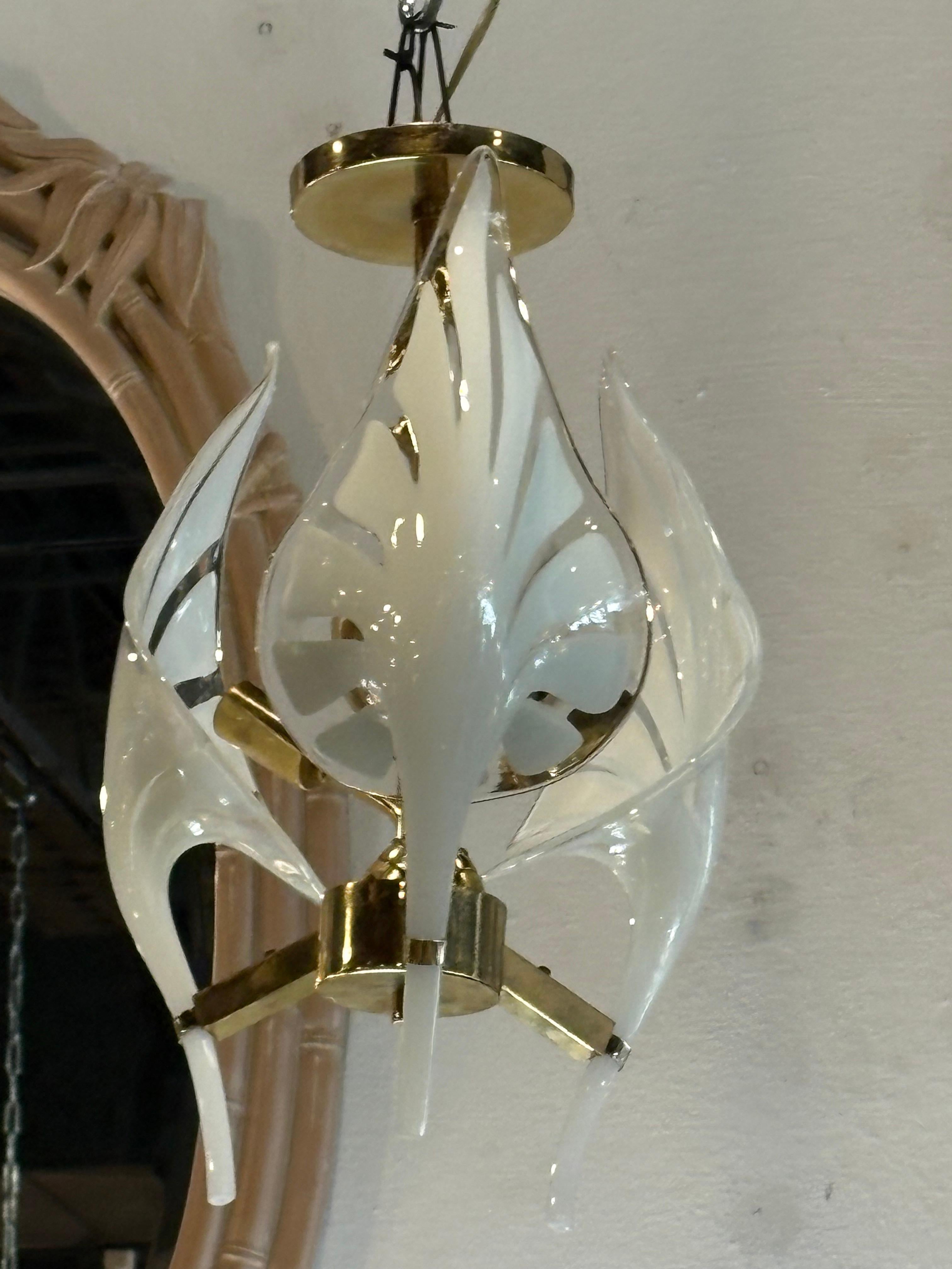 Vintage Franco Luce Murano Vetro Seguso Ottone Foglie Lampadario 3 Disponibile in vendita 2