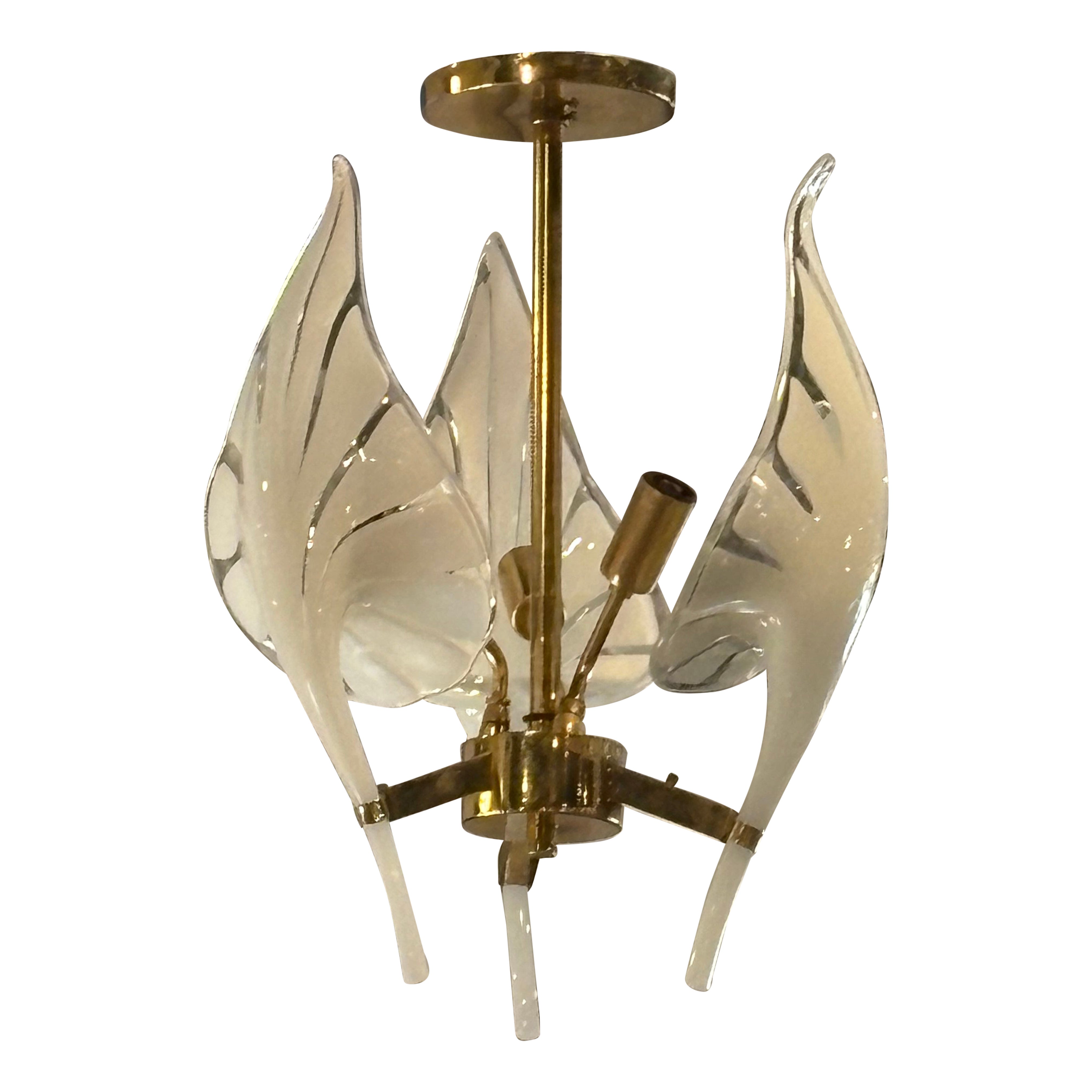 Vintage Franco Luce Murano Vetro Seguso Ottone Foglie Lampadario 3 Disponibile