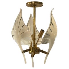 Vintage Franco Luce Murano Seguso Glass Brass Leaf Leaves Chandelier 3 Available
