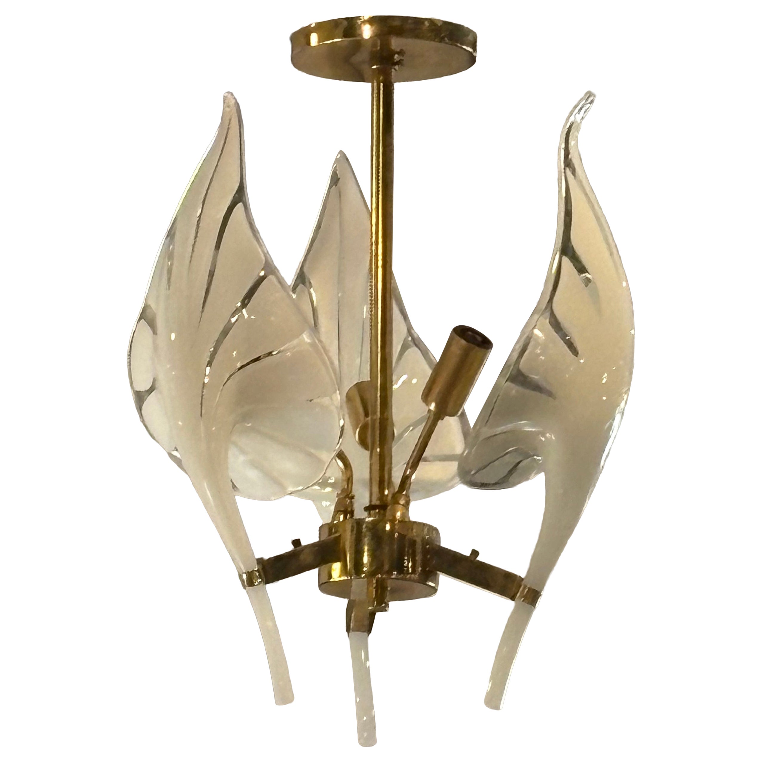 Vintage Franco Luce Murano Vetro Seguso Ottone Foglie Lampadario 3 Disponibile