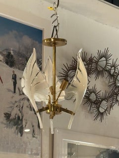 Vintage Franco Luce Murano Seguso Glass Brass Leaf Leaves Chandelier 3 Available