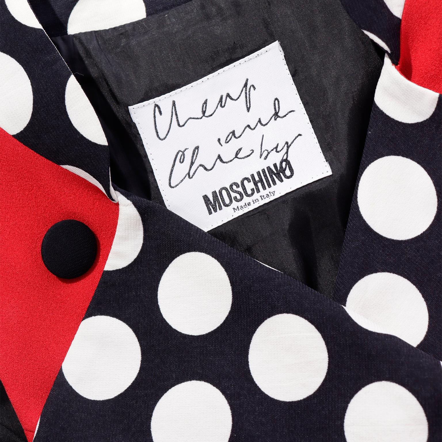 Vintage Franco Moschino 1990s Red Vest W Black & White Polka Dot Trim For Sale 4