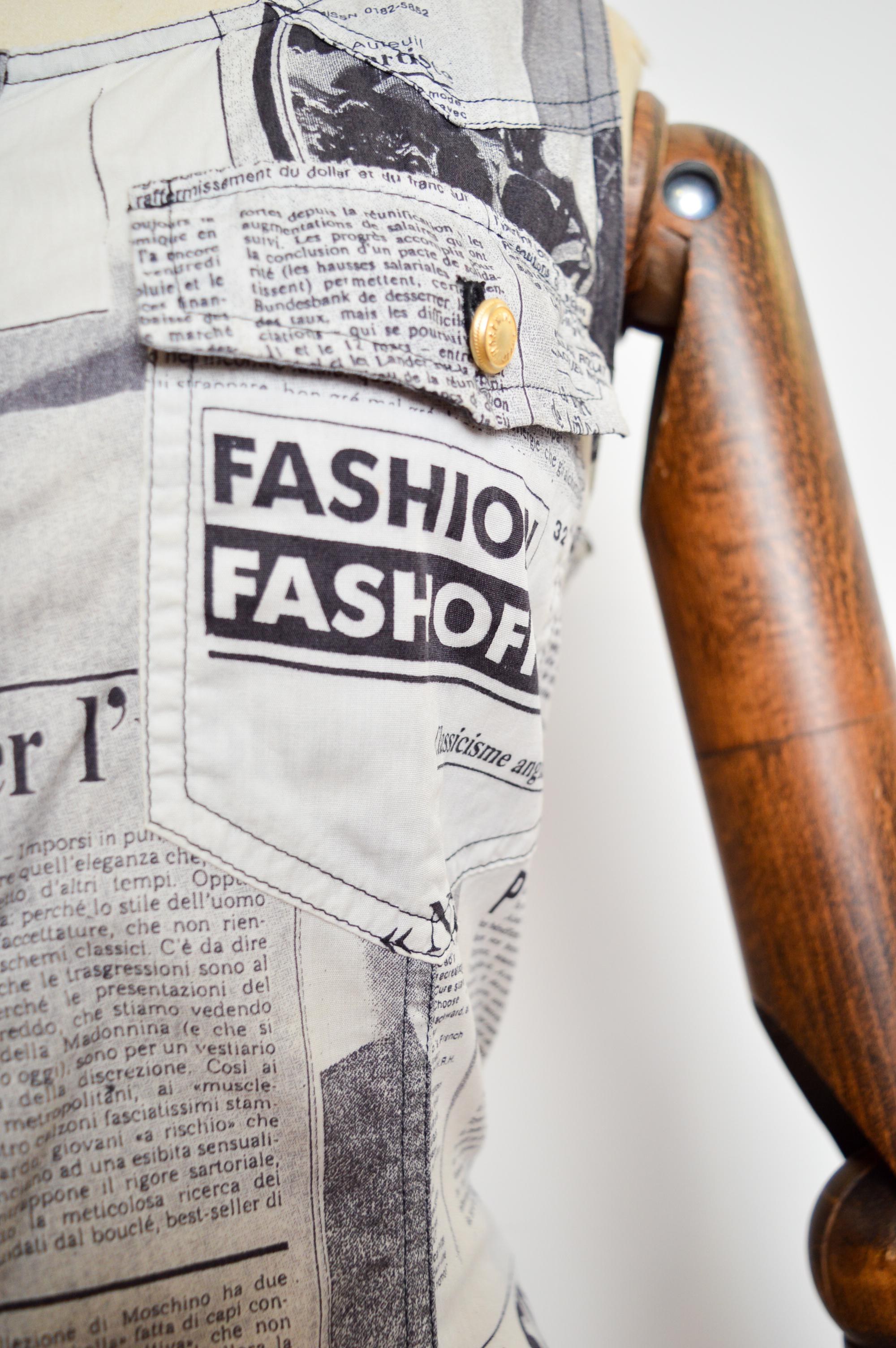 Vintage Franco Moschino 90's Vintage Newspaper print Button down Mini Dress 5