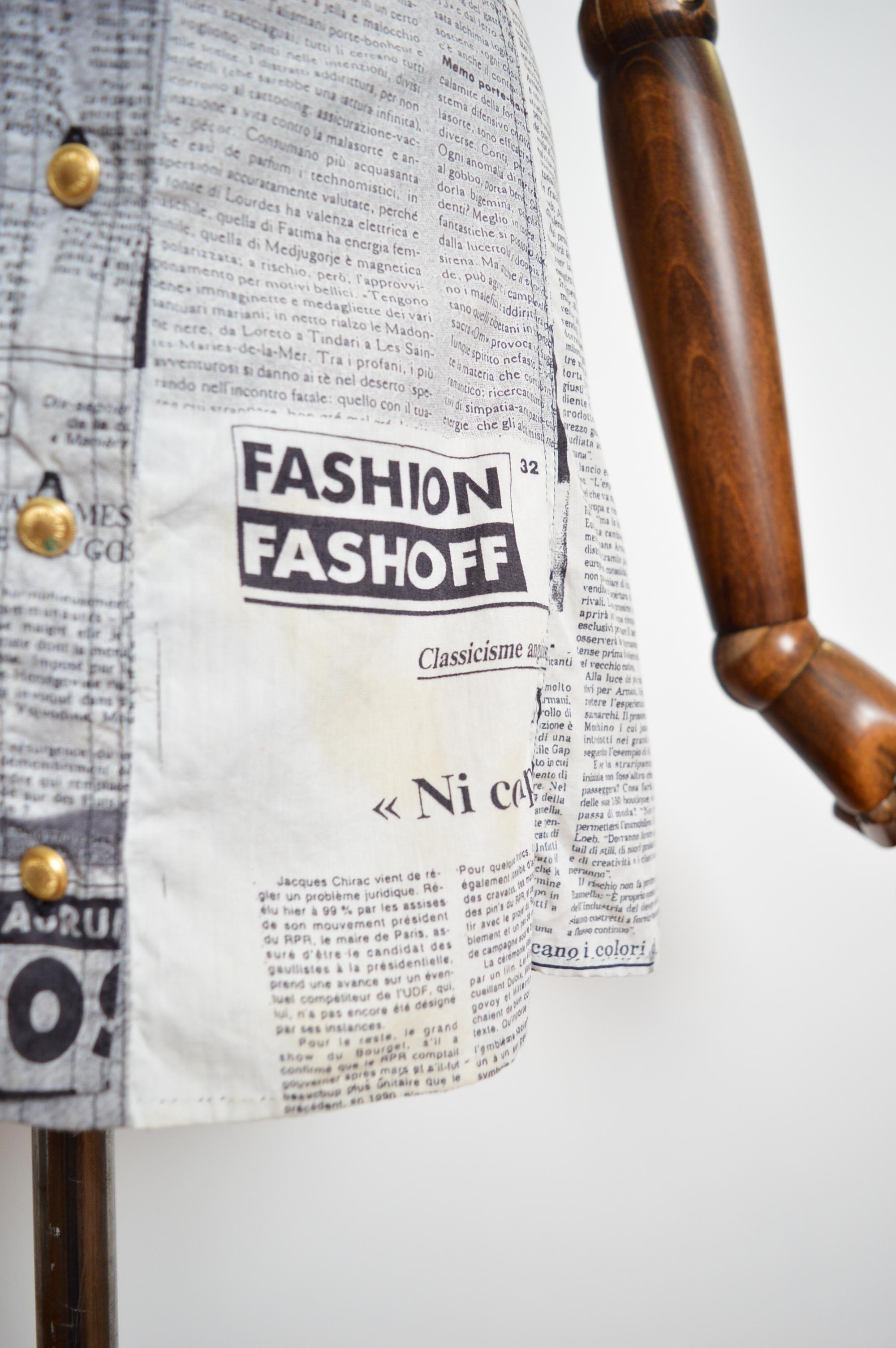 Vintage Franco Moschino 90's Vintage Newspaper print Button down Mini Dress 12