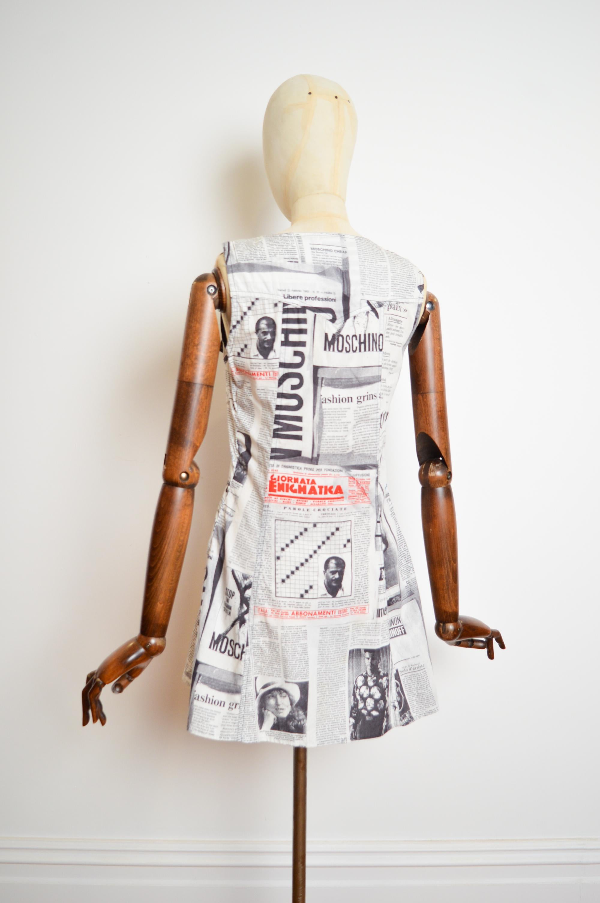 Women's Vintage Franco Moschino 90's Vintage Newspaper print Button down Mini Dress