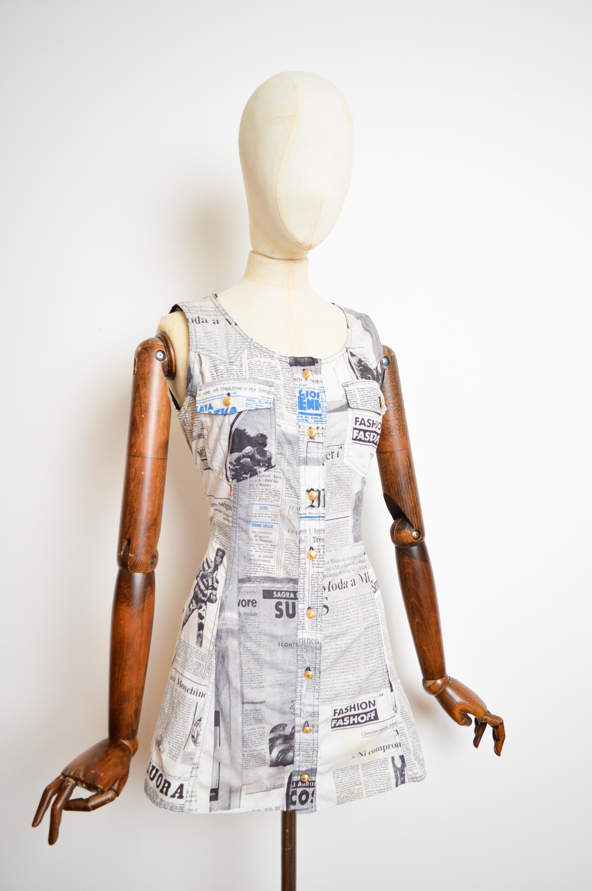 Vintage Franco Moschino 90's Vintage Newspaper print Button down Mini Dress 2