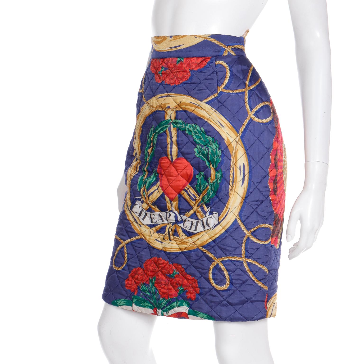 Purple Vintage Franco Moschino Peace Sign & Hearts Cheap and Chic Quilted Skirt For Sale