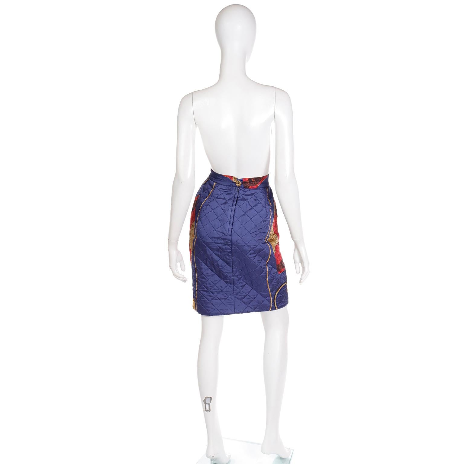 Vintage Franco Moschino Peace Sign & Hearts Cheap and Chic Quilted Skirt In Good Condition For Sale In Portland, OR