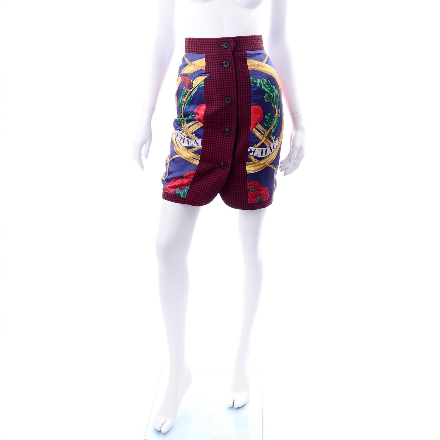 Vintage Franco Moschino Pret a Porter Nautical Print Skirt w/ Fans & Vines 1