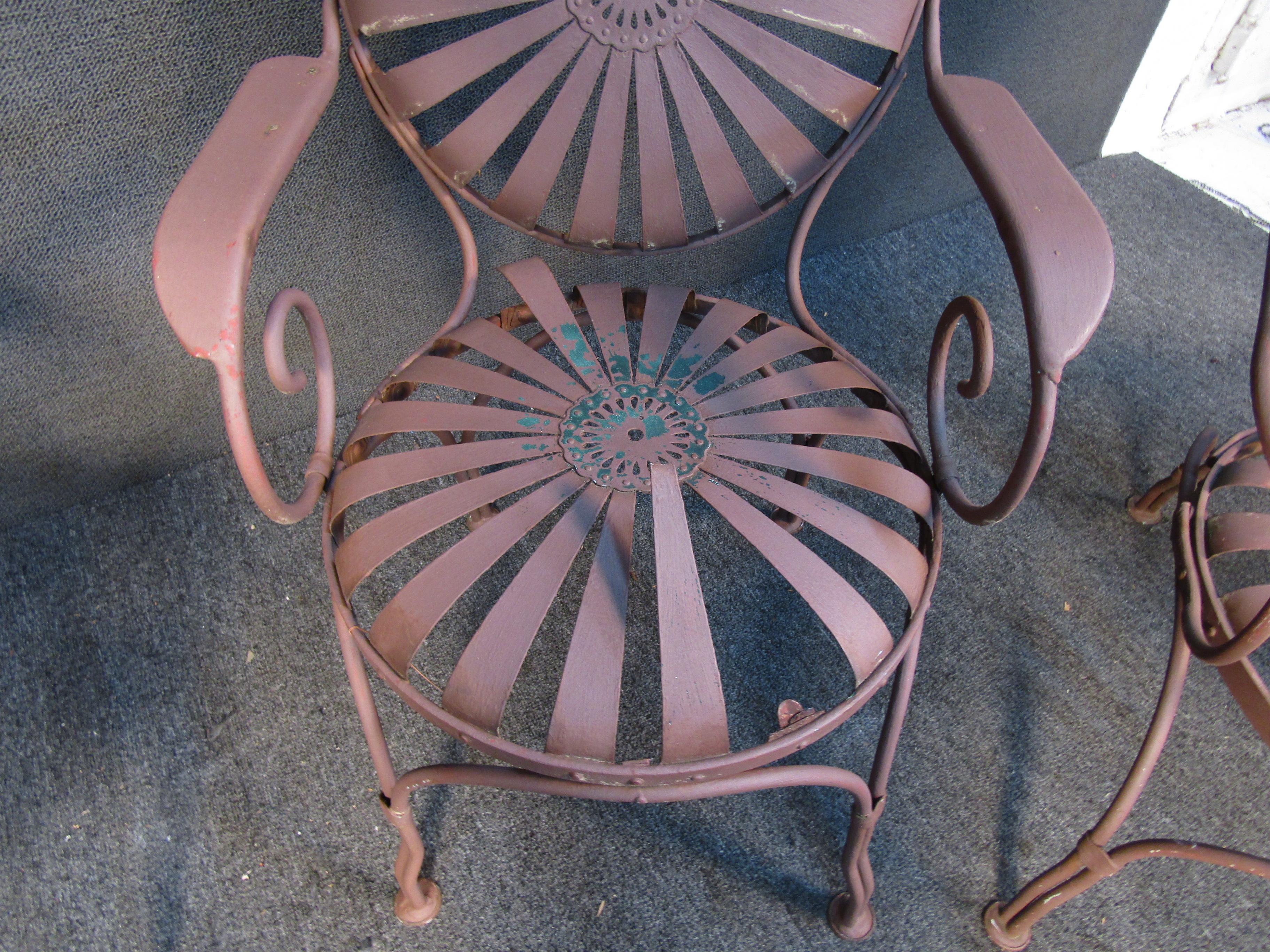 Vintage Francois Carre Sunburst Garden Chairs w/ End Tables 5