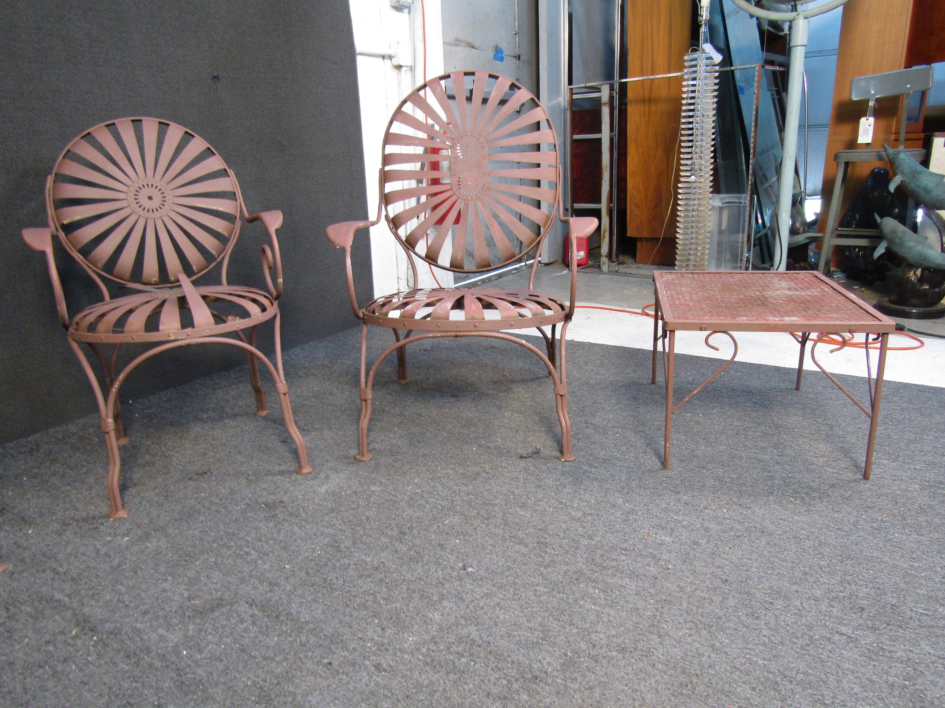 Vintage Francois Carre Sunburst Garden Chairs w/ End Tables 6