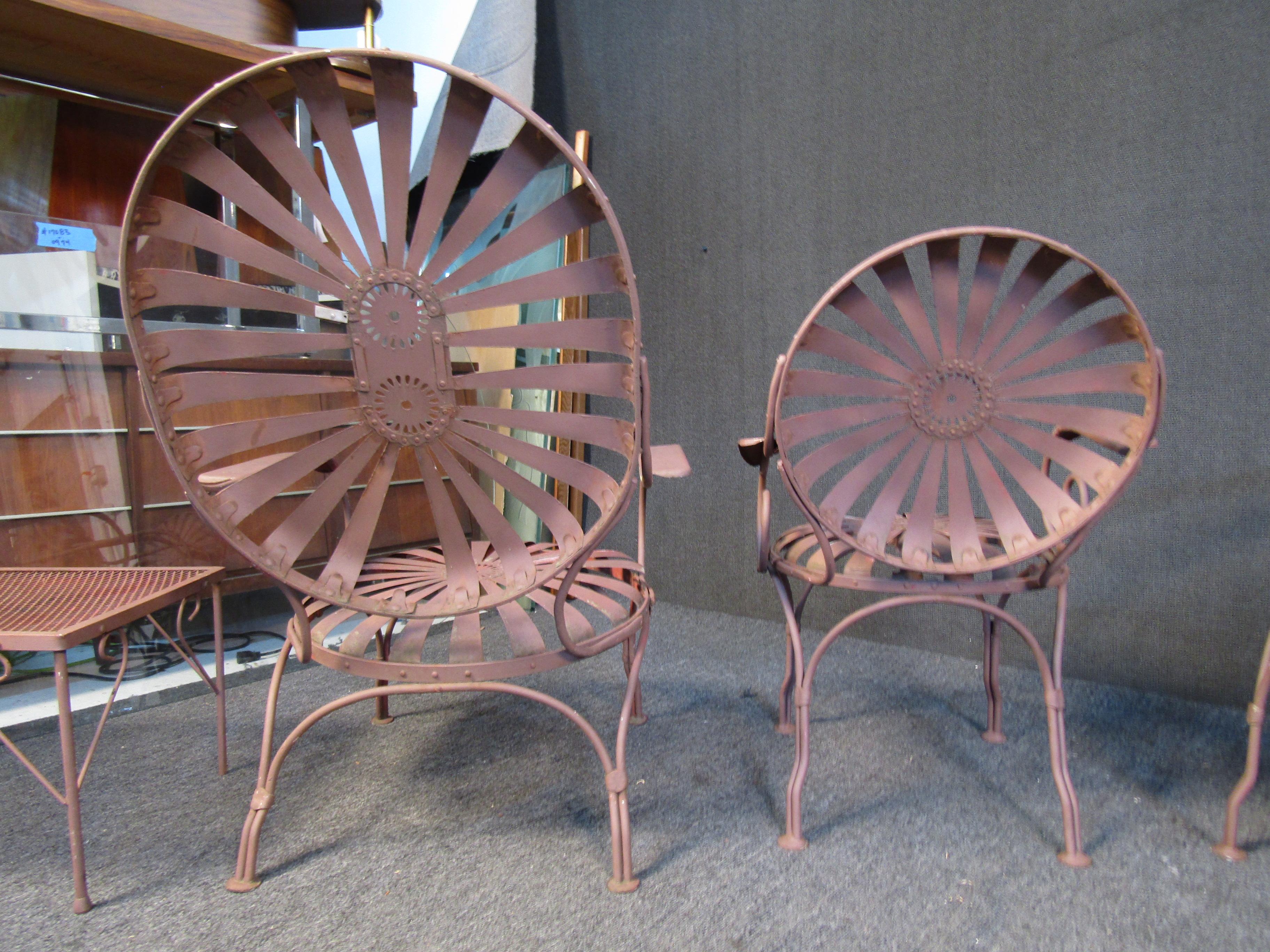 Vintage Francois Carre Sunburst Garden Chairs w/ End Tables 10